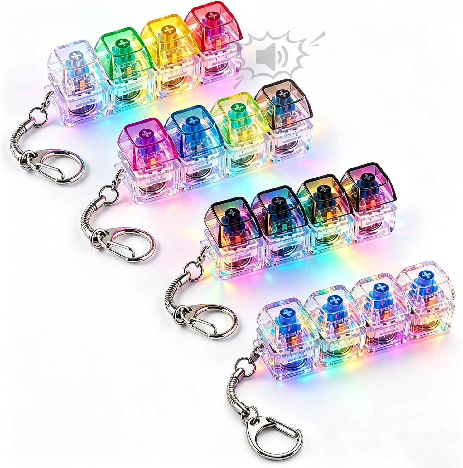 4Pcs LED Keyboard Fidget Toy,4-in-1 Keyboard Clicker Fidget for Stress Relief Calm Anxiety Finger Clicker Toys with Lights,Keyboard Keychain Decompression Button Sensory Toy for Kids Adults Gifts