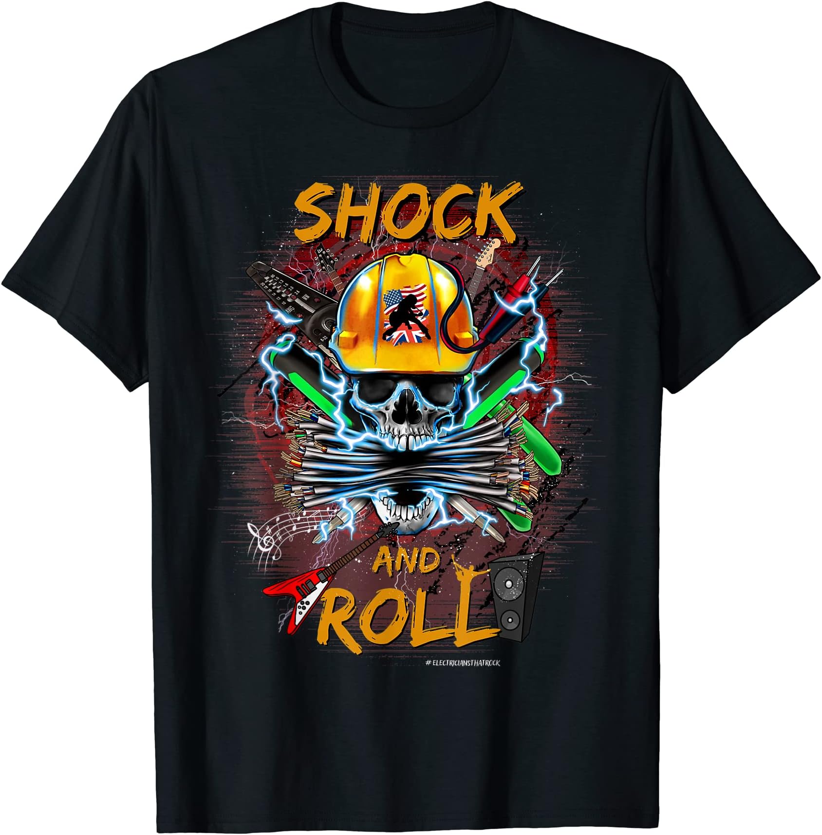 Rock and Roll Electricians DesignsFunny Rock and Roll Electrical Engineer Lineman Electrician T-ShirtOEKO-TEX STANDARD 100