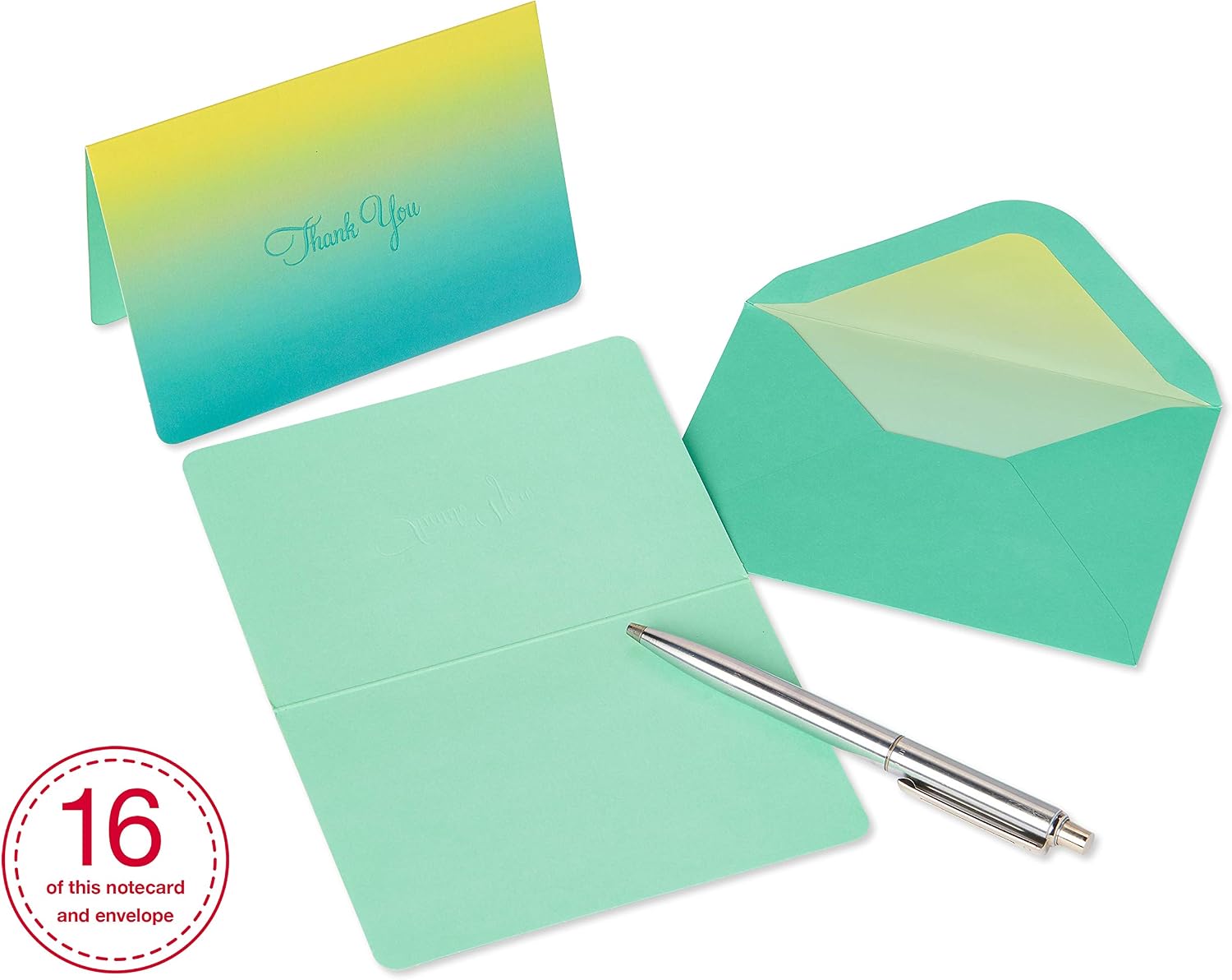 Papyrus Thank You Cards with Envelopes, Teal Ombre (16-Count) - Image 4