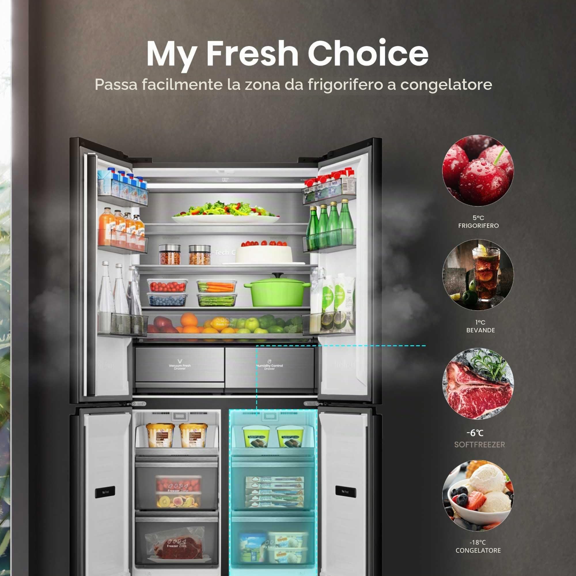 RQ768N4GBE FRIGO MULTI4P 486LT H190 L91 NF E VETRONERO KITCH