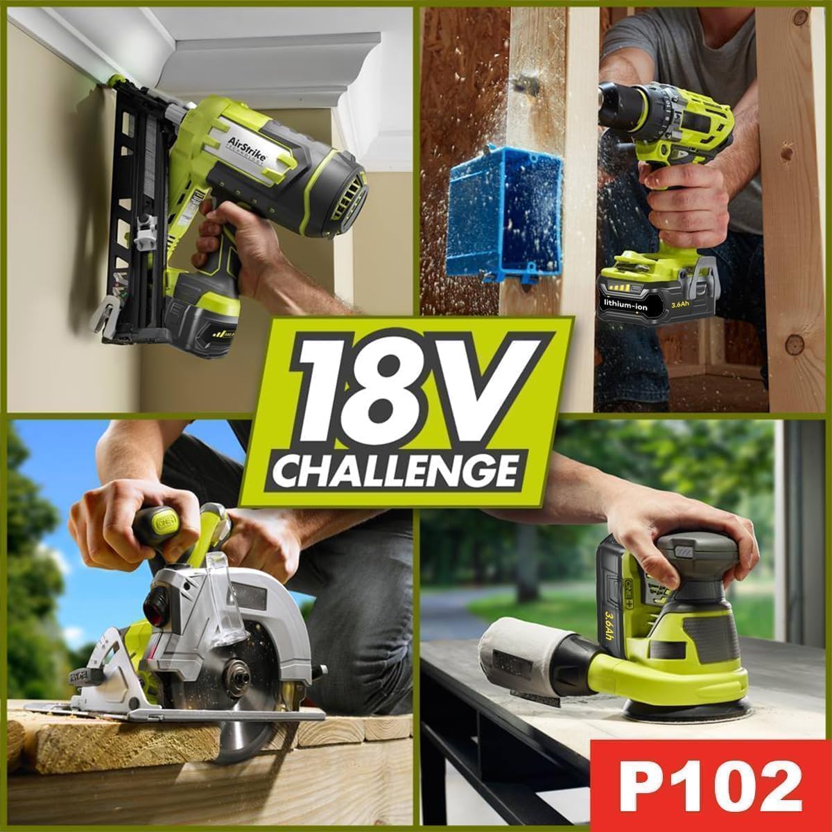 VANON 3.6Ah P102 18 Volt Lithium ion Batteries Replacement for Ryobi 18V Cordless Tools P107 P105 P104 P103 P108 4Pack