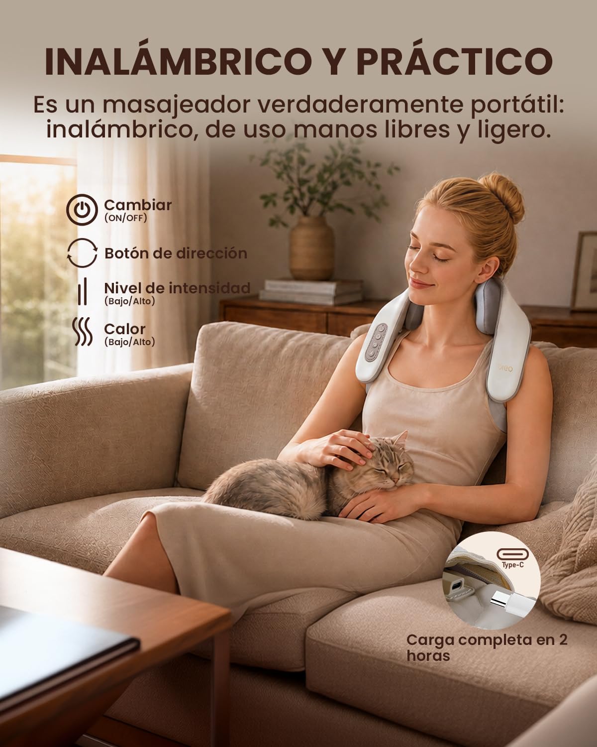Breo Mini masajeador de cuello N5 con calor, almohada de masaje eléctrica para cuello y hombros, relajación muscular, amasado Shiatsu para aliviar el dolor tejido profundo en casa, regalos para mamá