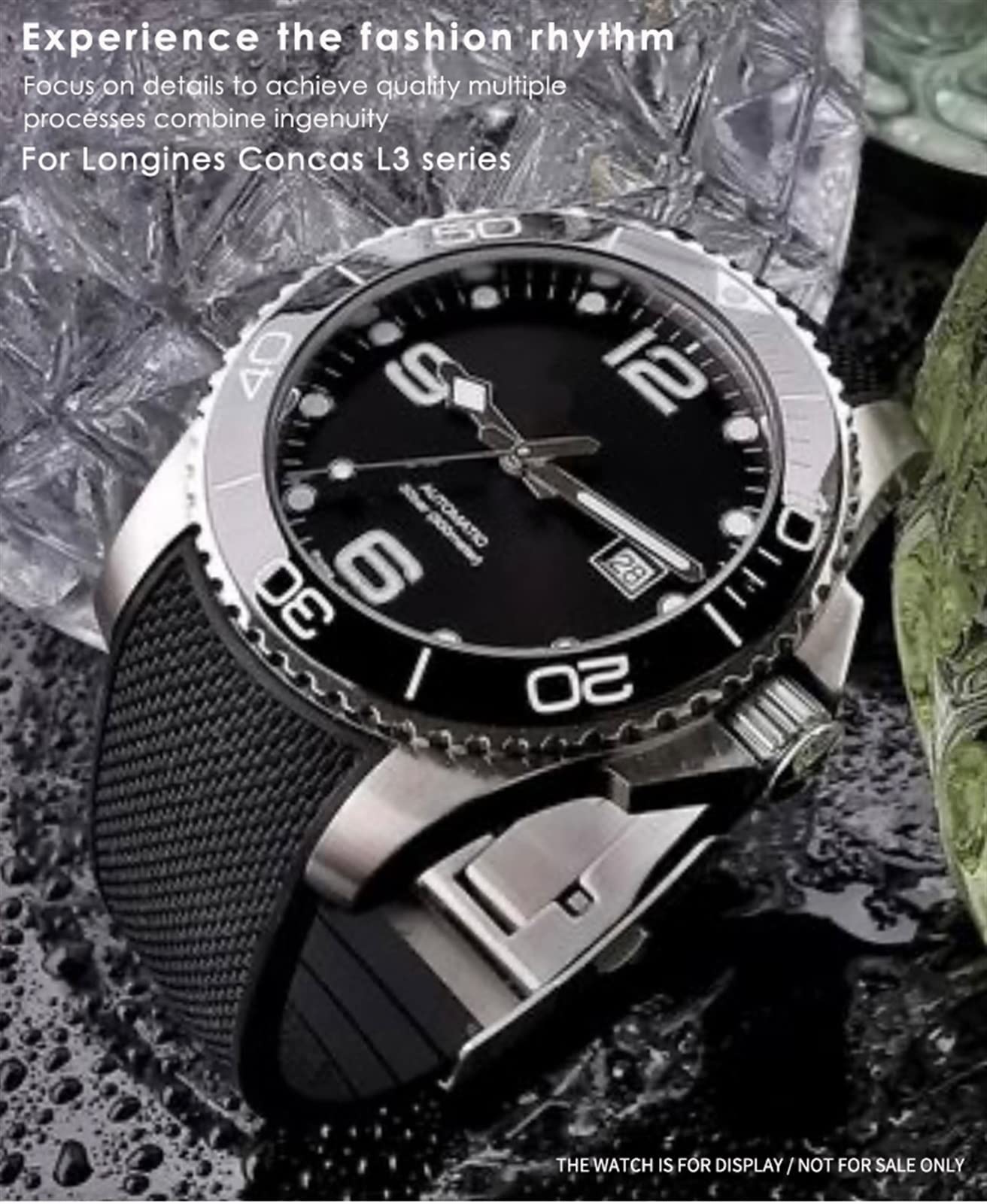 Cinturino di ricambio impermeabile in silicone da 21 mm e 22 mm, per Longines HydroConquest L3 Conquest