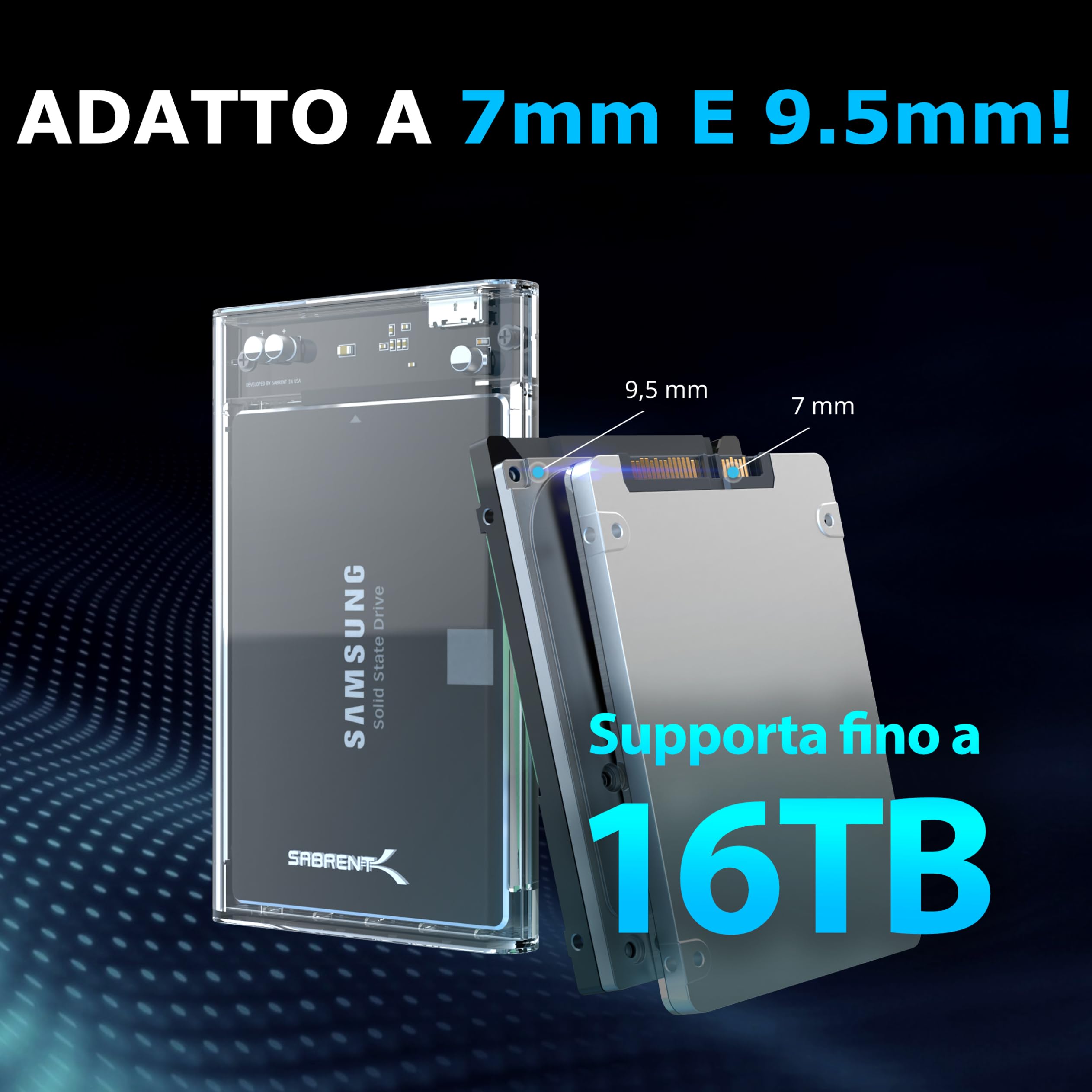 SABRENT Case SSD/HDD Hard Disk Esterno da SATA 2.5'' a USB 3.2 Gen 1, [Supporto UASP SATA III] Trasparente (EC-OCUB)