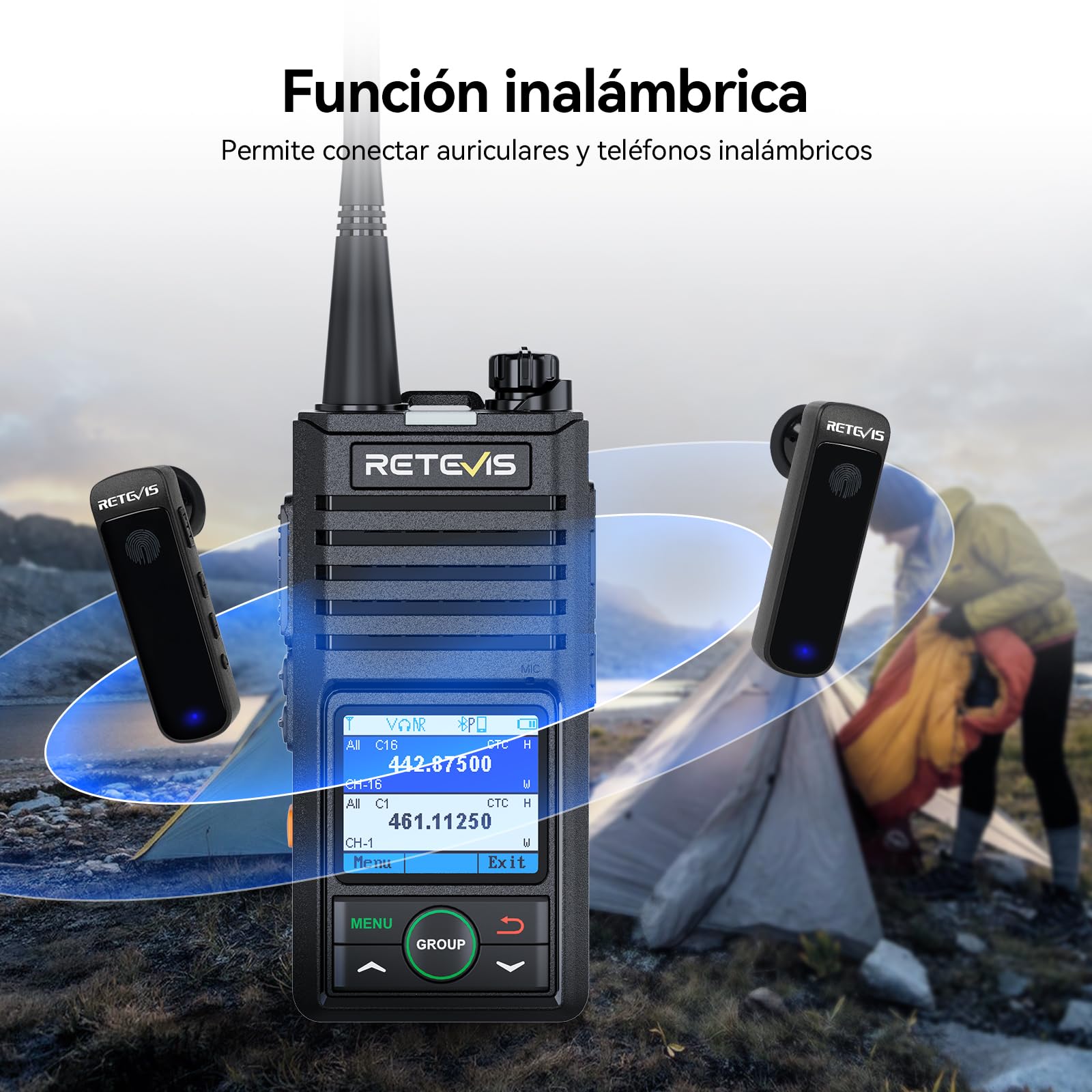 Retevis RB658 Walkie Talkie App, 1800 mAh, Cancelación de Ruido IA, Pantalla LCD, Auricular Inalámbrico, Walkie Talkies para Flotas, Conducción de Vehículos (2Piezas, Negro)