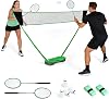 Badminton Racket Kit,Portable Badminton Net Set with 2 Rackets, 4 Shuttlecocks, Durable PE Net, Storage Case, Quick Setup, for Indoor & Outdoor Sports, Family Games