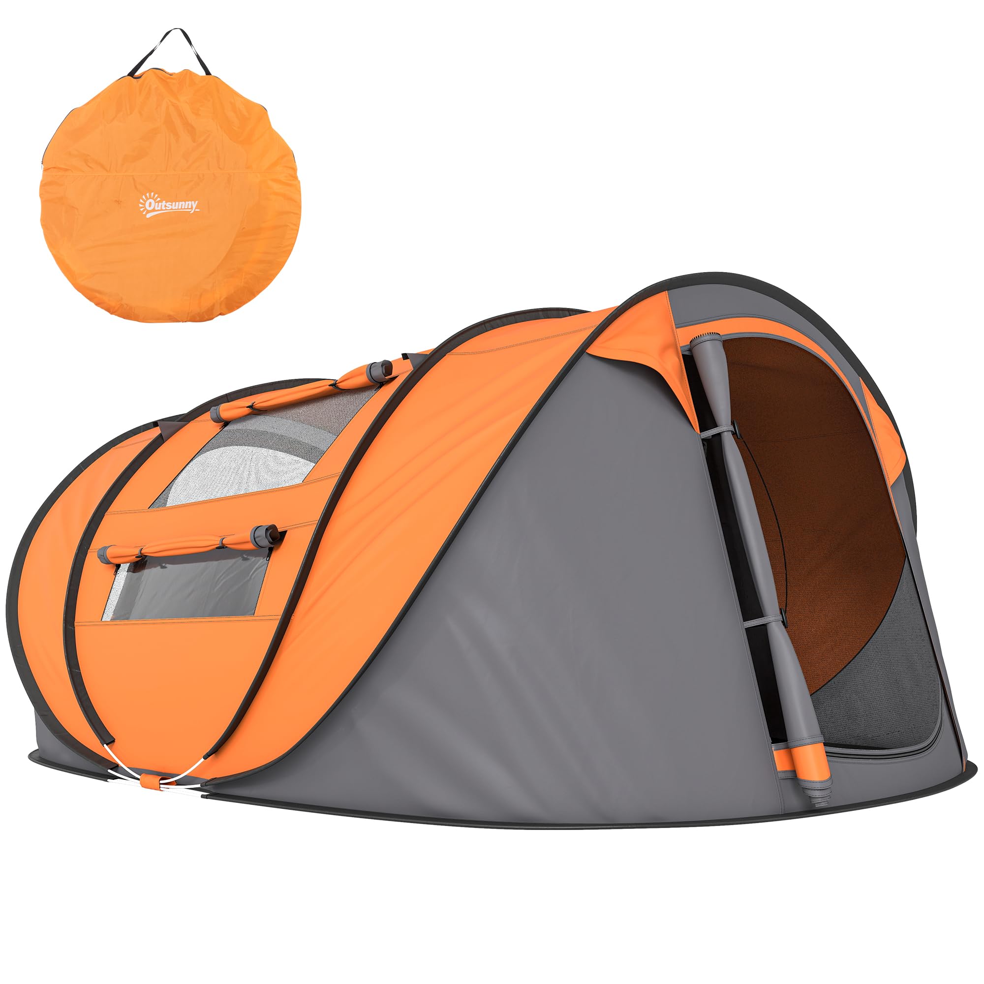 Outsunny Tenda da Campeggio Pop Up 4 Persone 2000mm Anti UV 20+ 263.5x220x123 cm Arancione