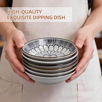 6Pcs Ceramic Dipping Bowls, Elegant Japanese Style Sauce Dishes, Perfect for Condiments, Snacks, and Sushi Parties