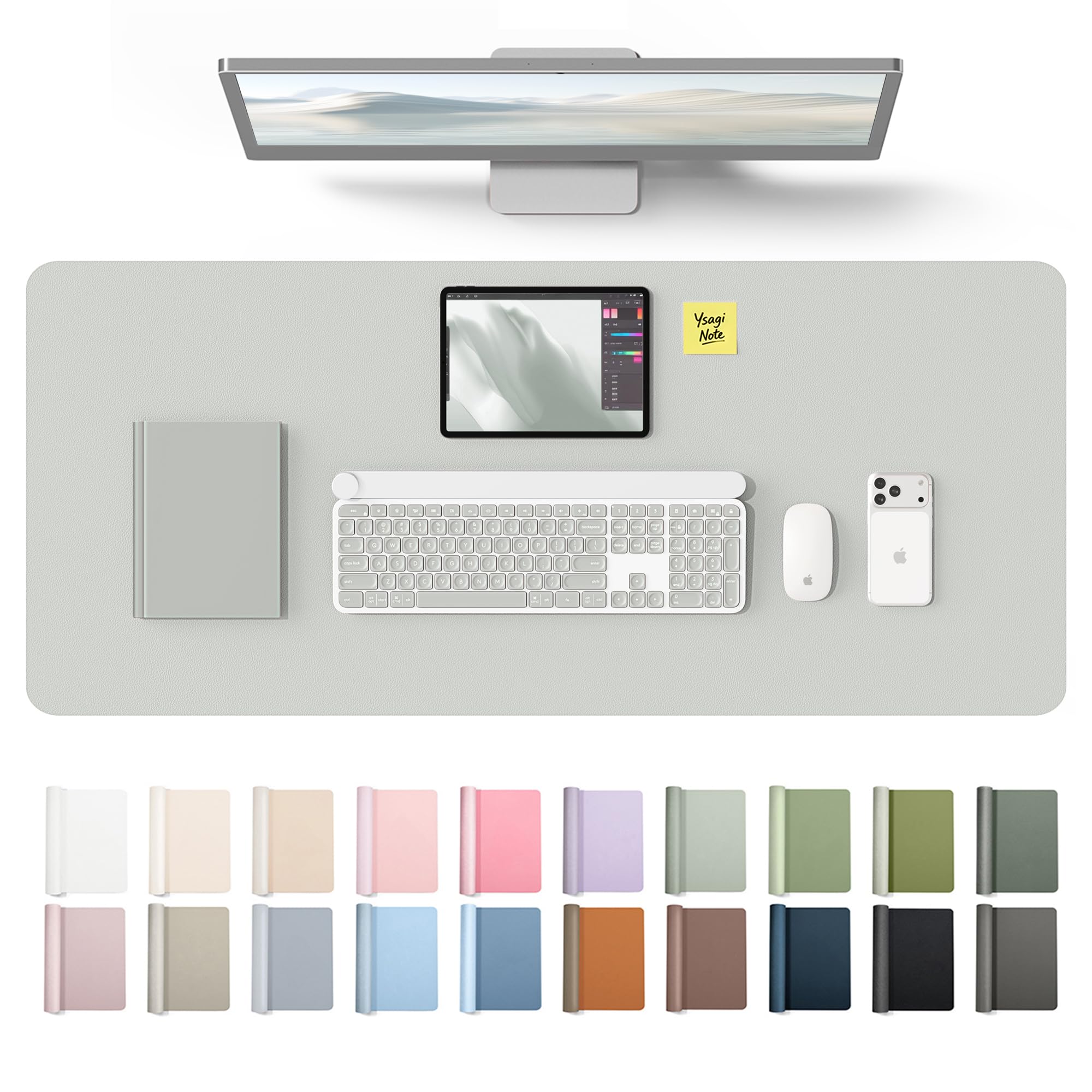 YSAGi Leather Desk Protector, Office Mat, Large Mouse Mat, Non-Slip PU Leather Blotter, Laptop Desk Mat, Waterproof Writing Pad for Office and Home(Light Grey, 42" x 17.2")