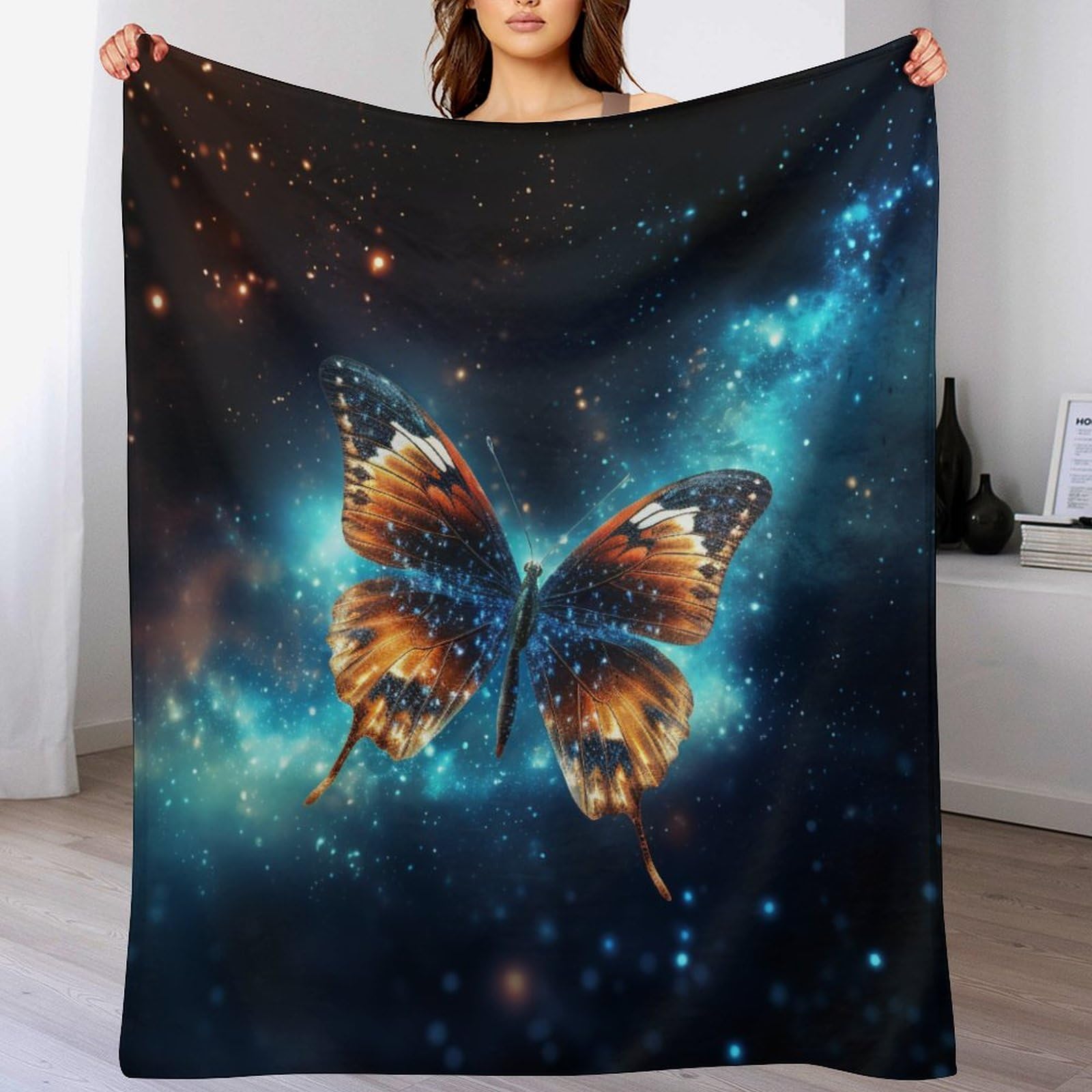 Plaide douillette en flanelle de luxe avec imprimé papillon pour lit et divan