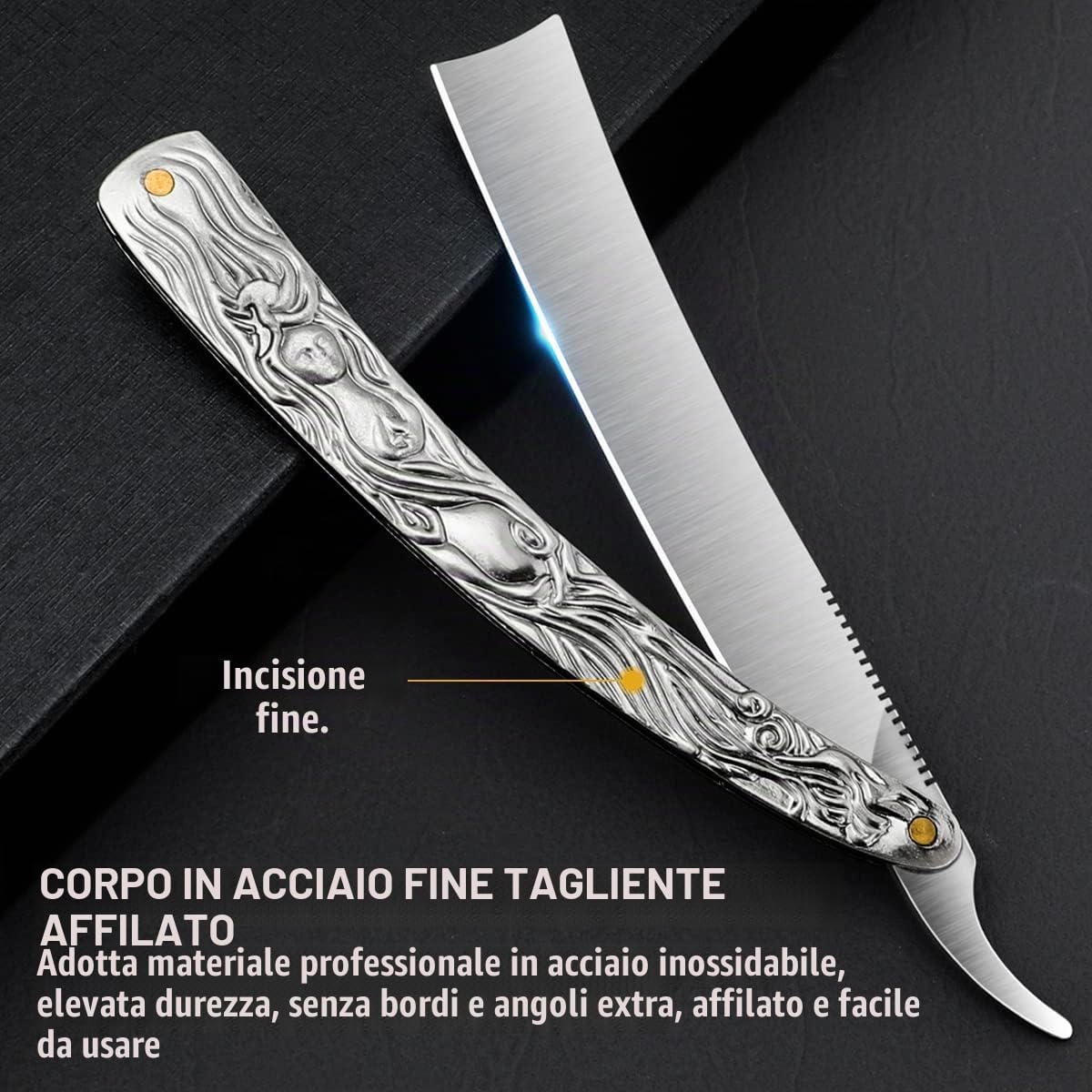 M&LD Rasoio Professionale per la Gola con Affilatrice in Pelle di Mucca - Lama da Barba per Barbieri Taglio Singolo Kit Rimozione Neve in Acciaio Inox per Rasoi Domestici da uomo