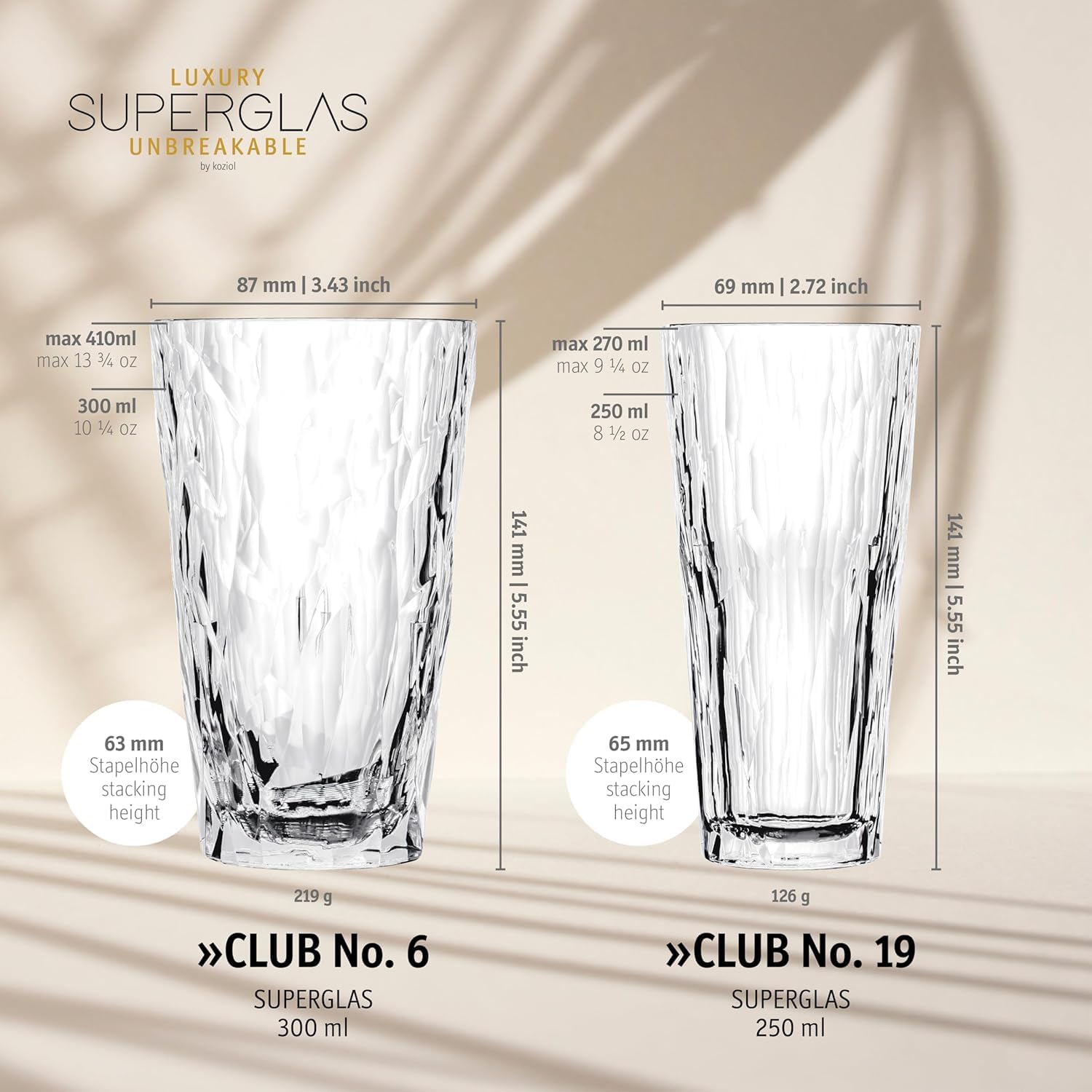 Koziol Superglas Club No. 6 - Juego de 2 vasos de cóctel de 300 ml, de plástico transparente, irrompibles, reutilizables, para fiestas, camping, 2 unidades (aguamarina transparente), color azul