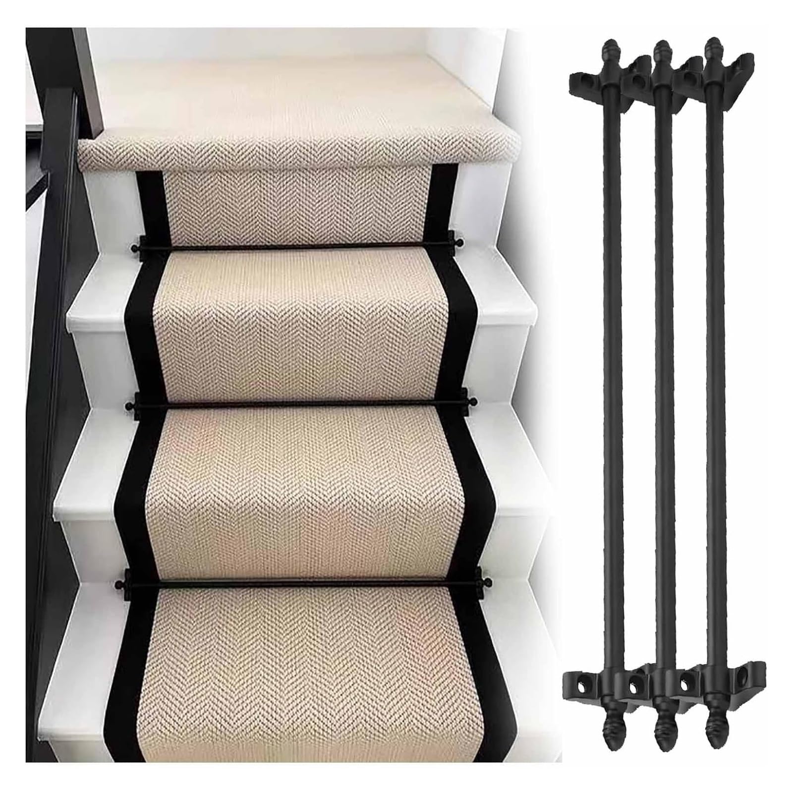Tiges d'escalier noires 97 cm pour bloquer et stabiliser votre moquette