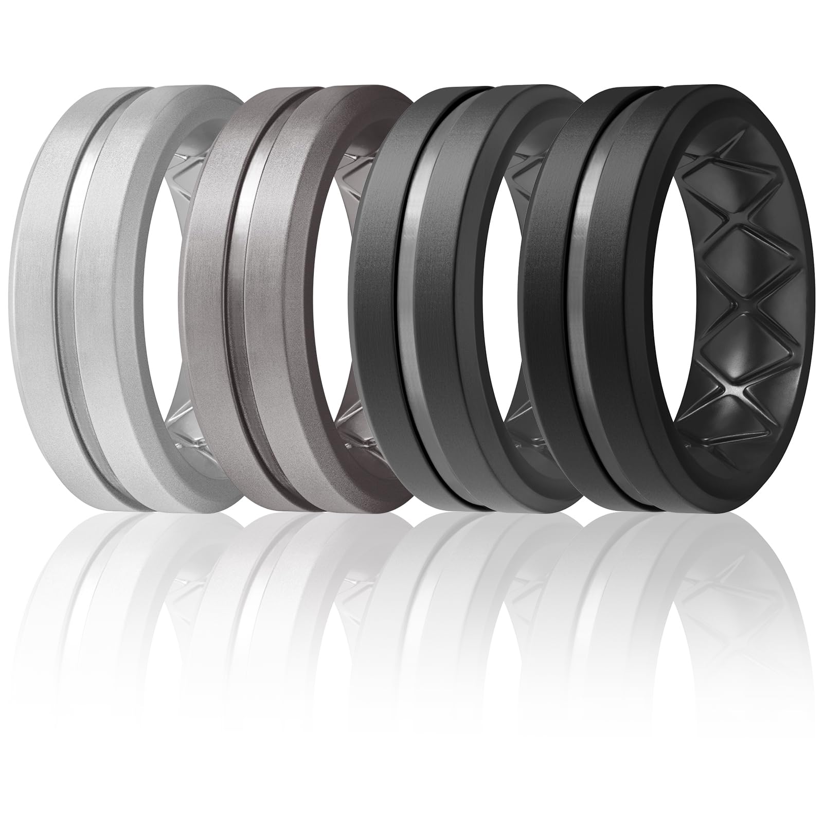 Egnaro Men's Silicone Ring 1/4/6 Multipack, Workout Travel Rubber Wedding Bands For Him, 8mm Width 2mm Thickness