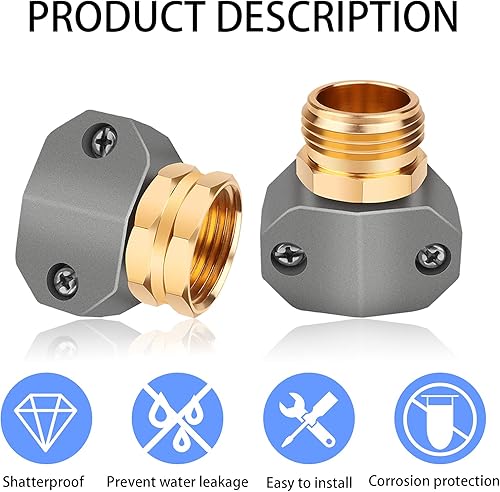 Miniatura 4 de Kit de reparación de manguera de jardín, extremo de manguera macho y hembra de zinc y aluminio, adecuado para mangueras de jardín de 3/4 pulgadas y