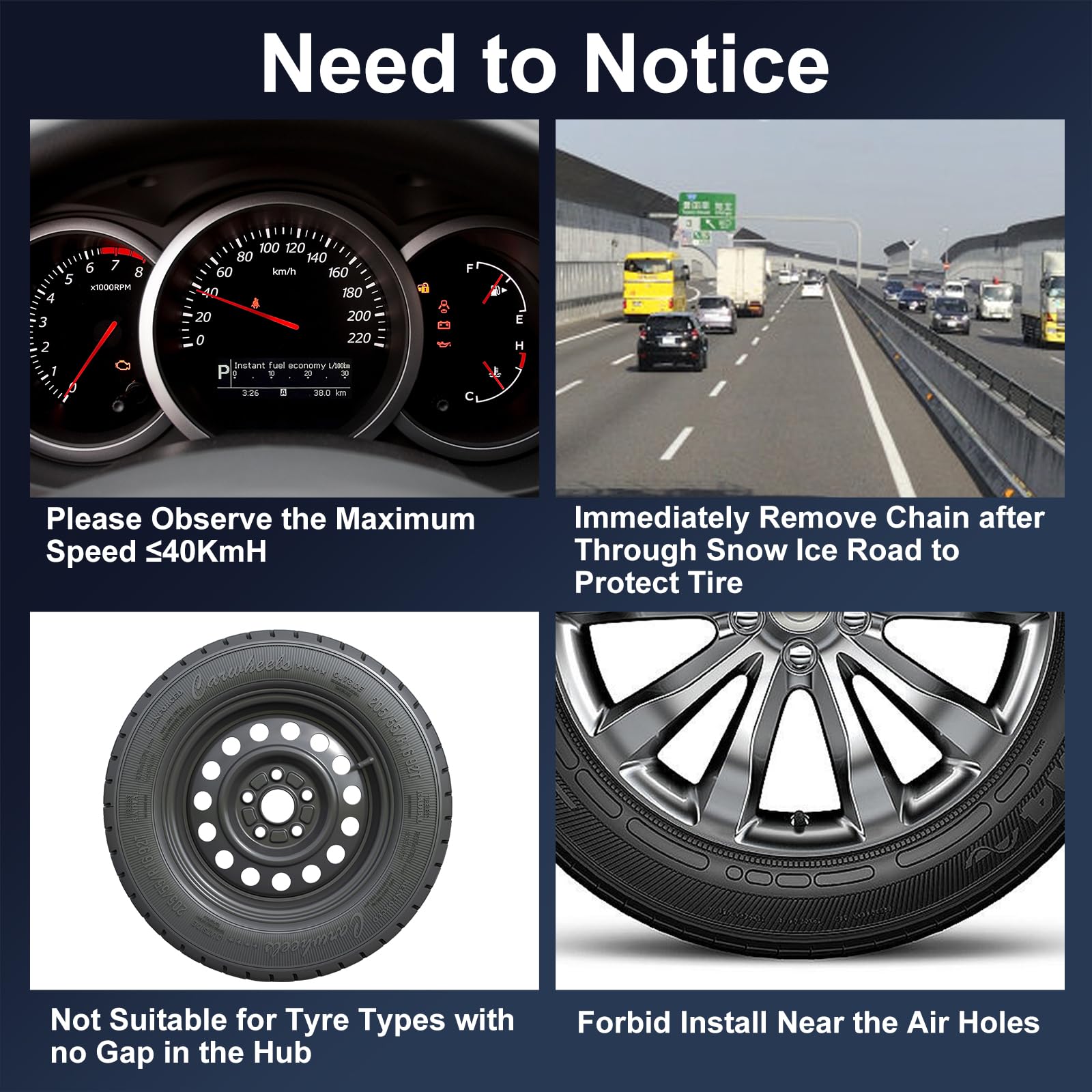 MOONCOOL 6pcs Durabilità Acciaio Catene da neve per 215-285mm Larghezza del pneumatico Auto, Griglia Design Migliorare Aderenza alla Strada Emergenza Catene con Guanti e Borsa per il trasporto