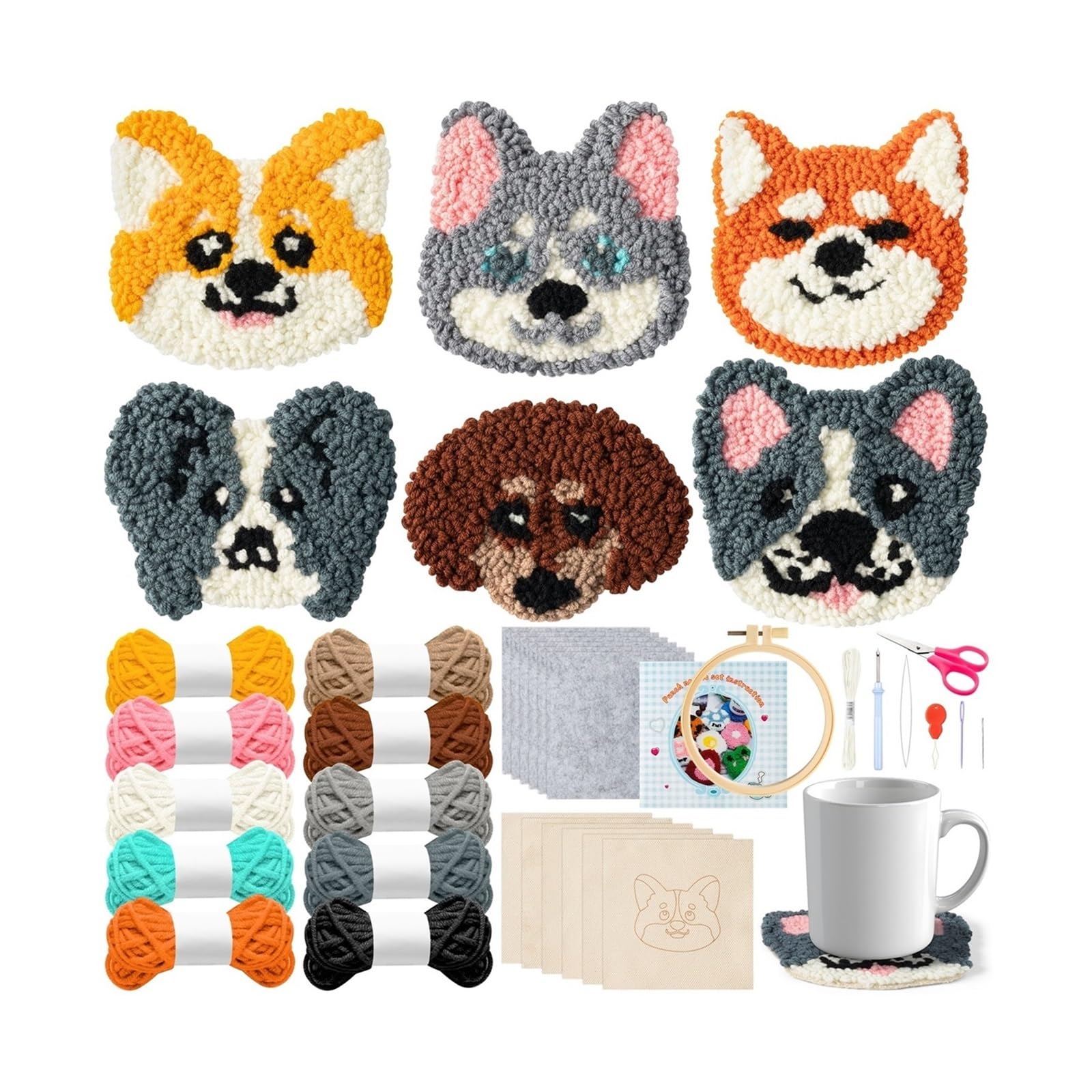 1set DIY Punch Needle Coaster Handmade Kit Embroidery Craft Felting for DIY(Color2)