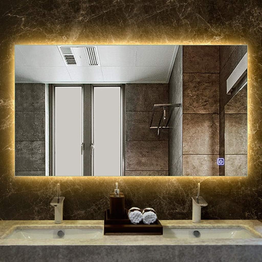 LED Backlit Bathroom Light Sensor Touch Control Rectangle Right Angle Suit for Hotels (Color : Warm Lights Size : 60x80cm) (Warm Lights 70x90cm)