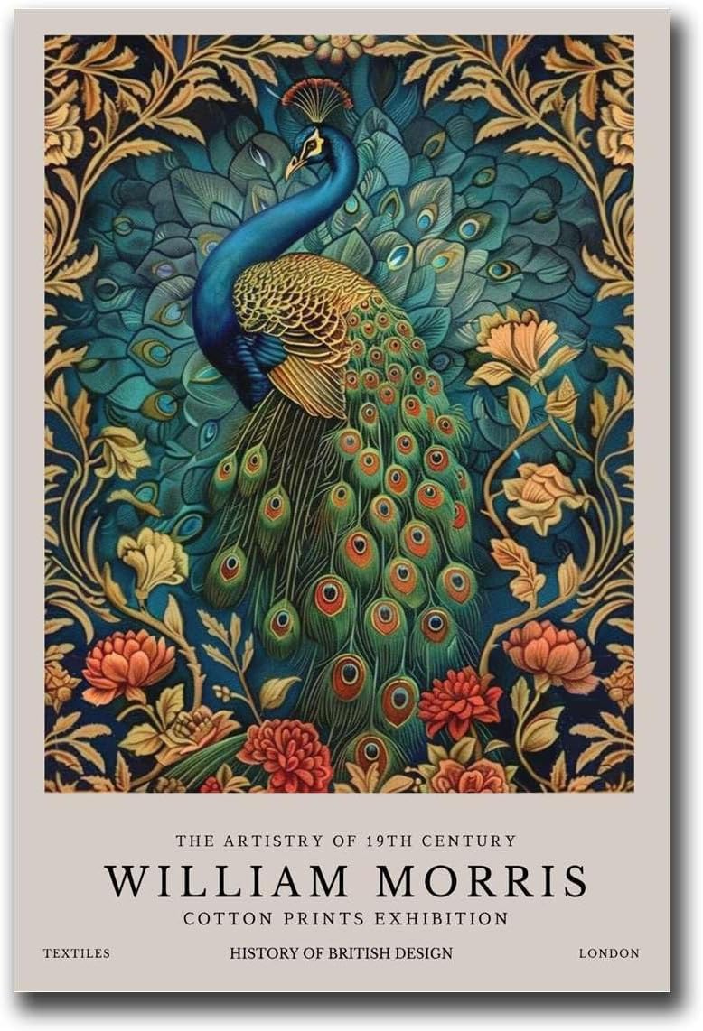 ZZYGGN GMGSW William Morris Prints《Peacock 》Poster Exhibition Wall Art William Morris Canvas Painting Flower Picture for Home Wall Decor 16x20in Frameless