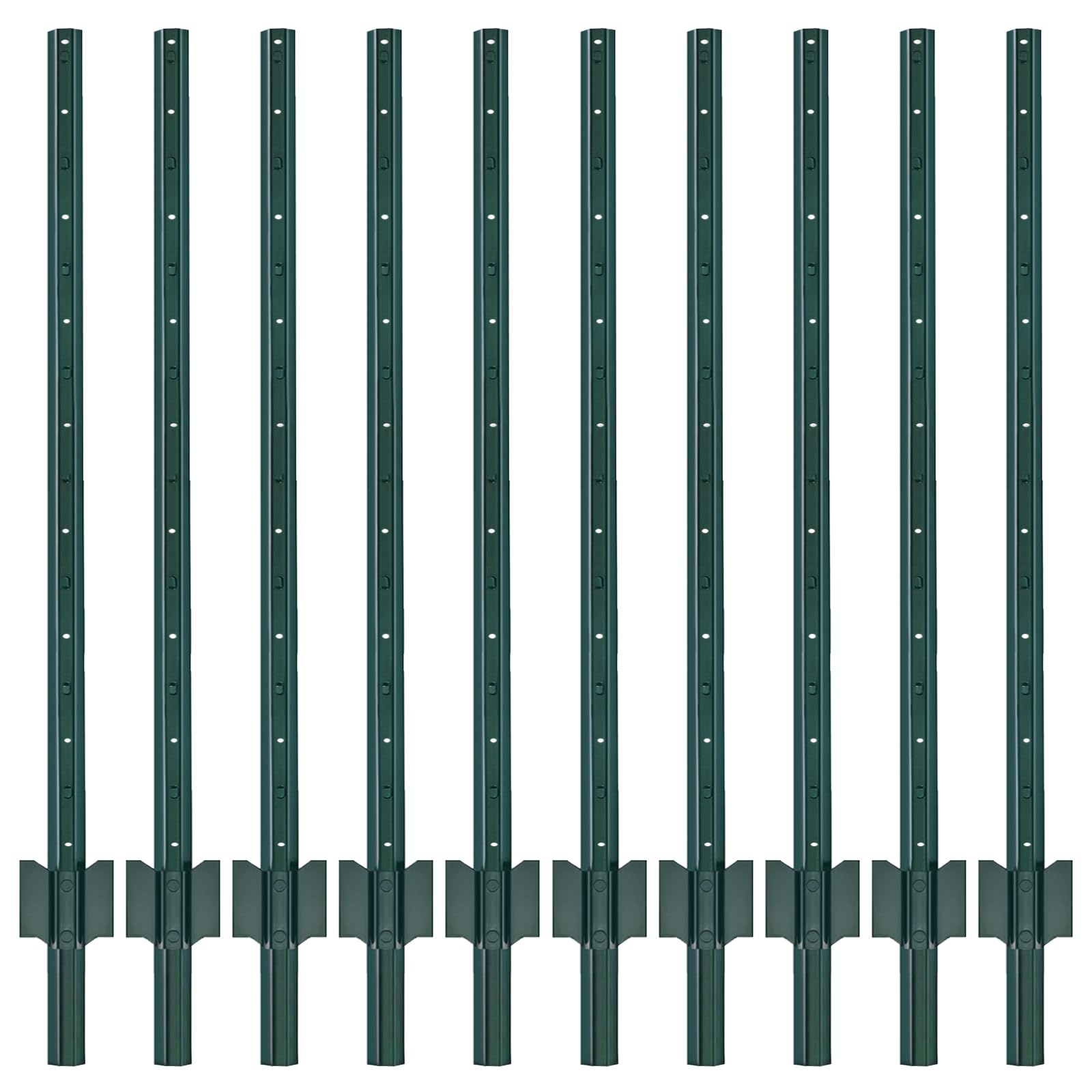AMAGABELI GARDEN & HOME Fence Posts 5Feet 10Pack Sturdy Heavy Duty Metal Fence Post with U-Channel Steel Fence U-Post Coated Green Poles Support for Chicken Wire Fence Garden Patch Posts