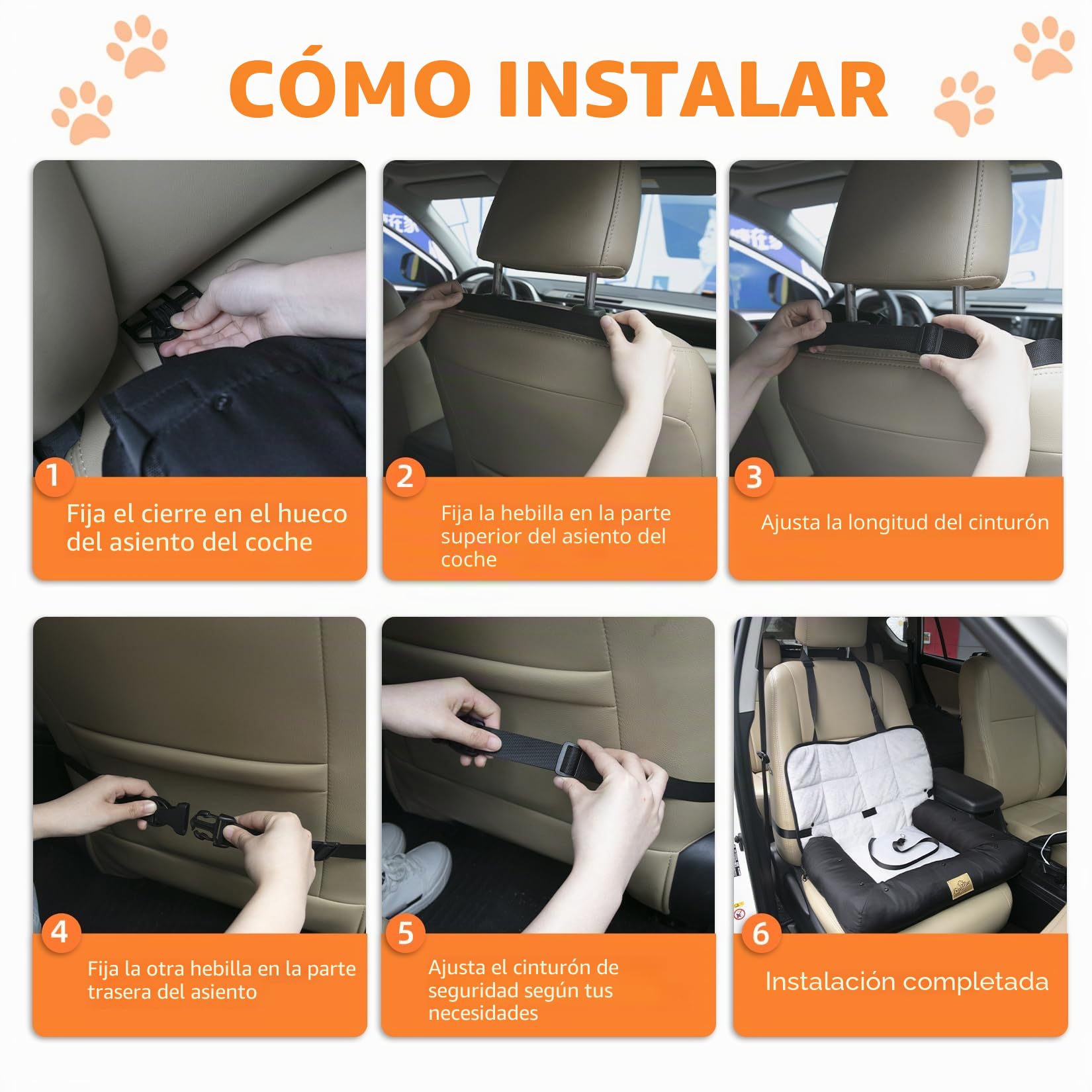 BingoPaw Cama Perro Coche Asiento:Transportin Protector Silla Cubre Asiento Coche Impermeable Antideslizante para Mascotas Perro Pequeño Mediano Gato Tipo Cuna Acolchada con Funda Lavable M