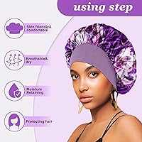 Vista 3 de 4 gorros de seda para dormir, gorro de satén para mujeres negras, hombres y mujeres para cabello rizado, gorro de ducha elástico con estampado