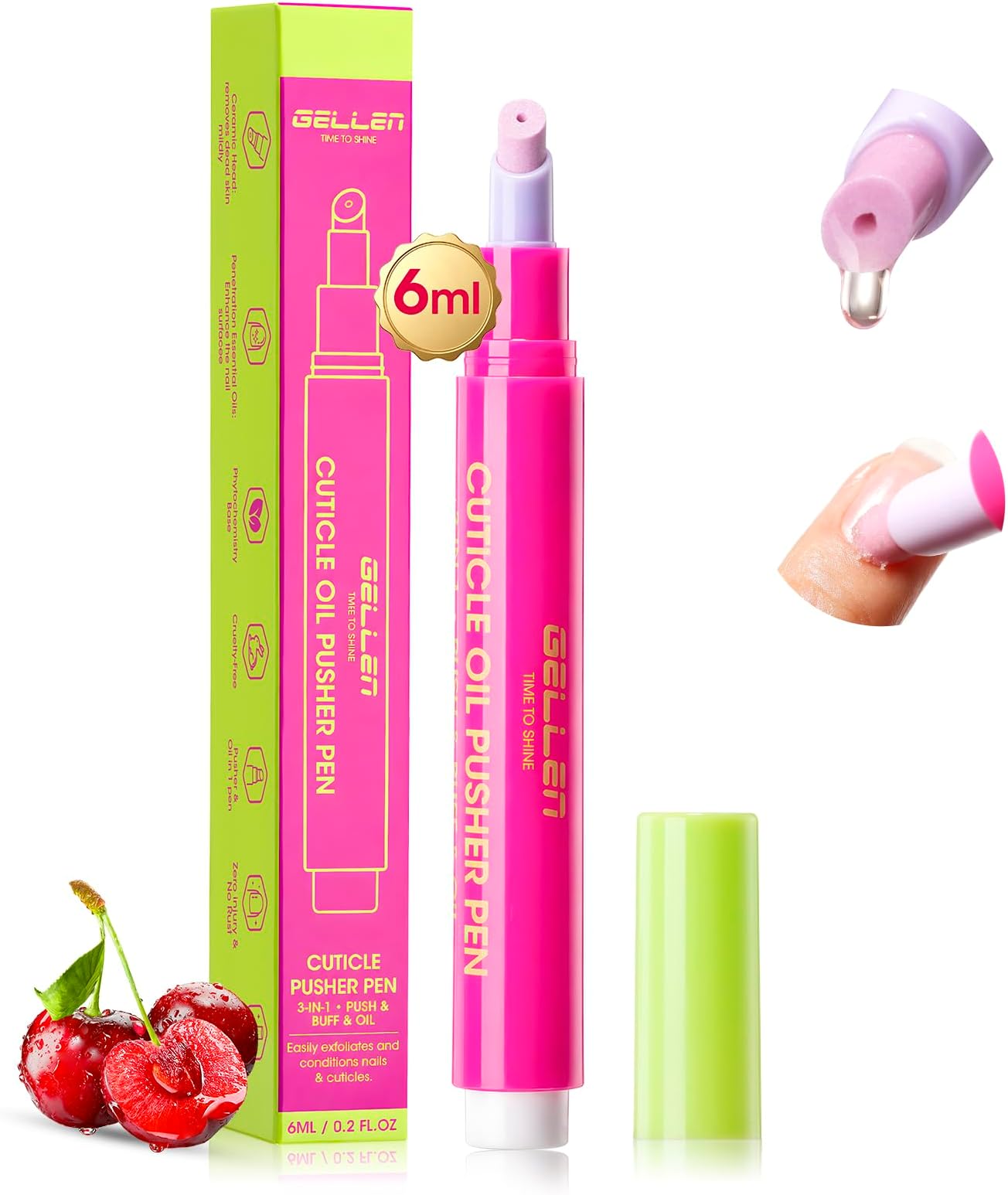 Gellen 4-in-1 Ceramic Cuticle Oil Pusher Pen - Push & Remove & Buff & Nourish