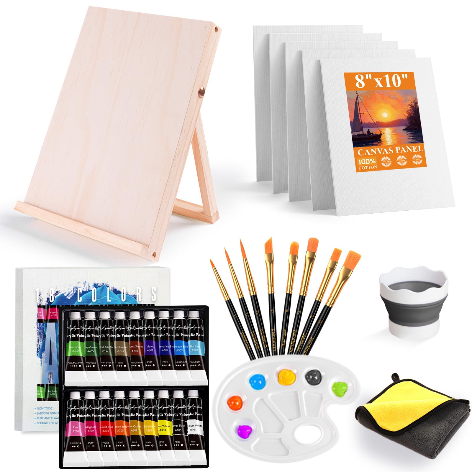 Paint Set for Kids & Adults with 18 Acrylic Paints,Canvas & Easel