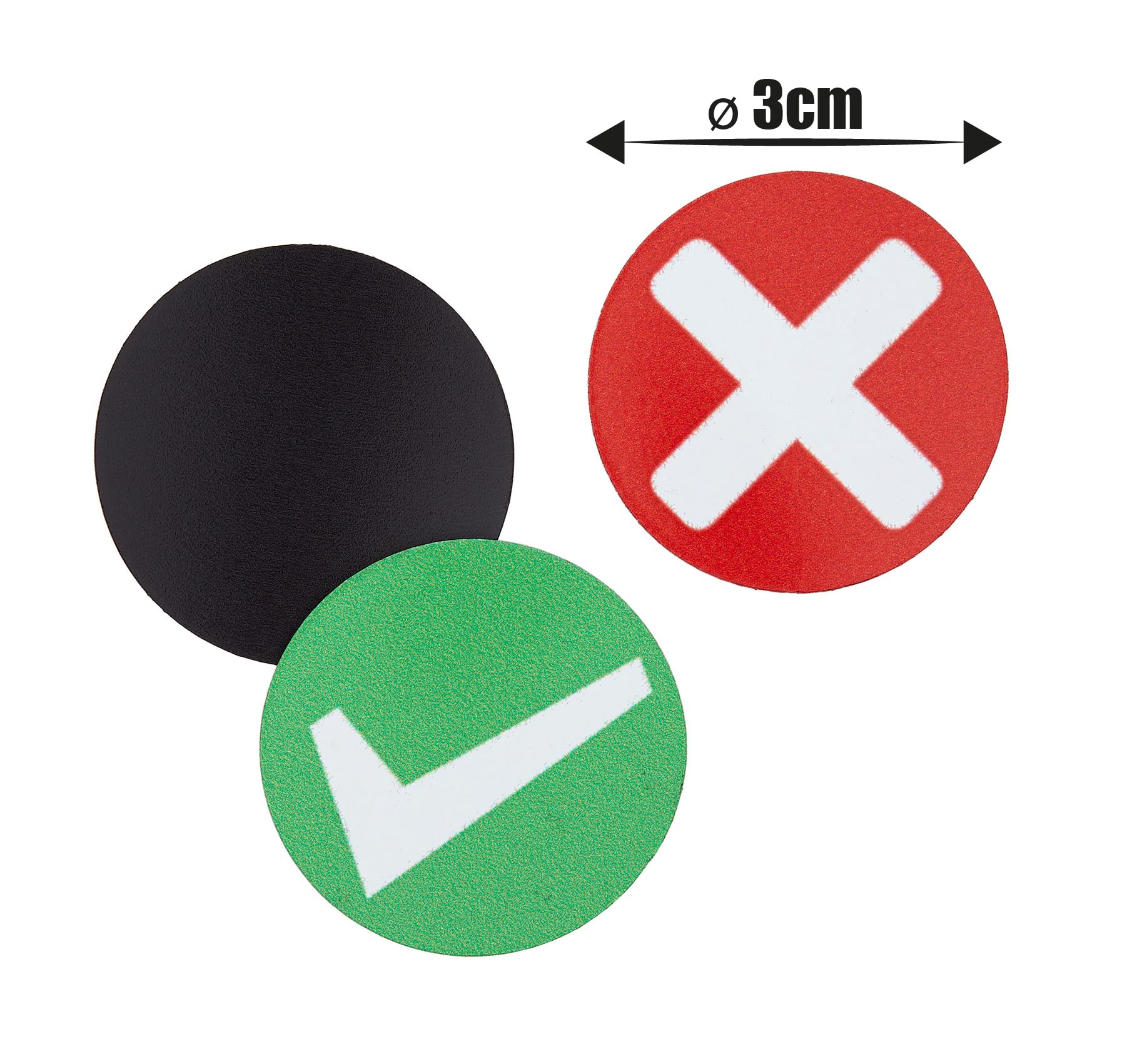 Magnesy z krzyżykami i haczykami – 20 sztuk, średnica 3 cm, kolorowe magnesy w kolorze zielonym i czerwonym z krzyżykami i haczykami, dobre i fałszywe – idealne do biura, szkoły i