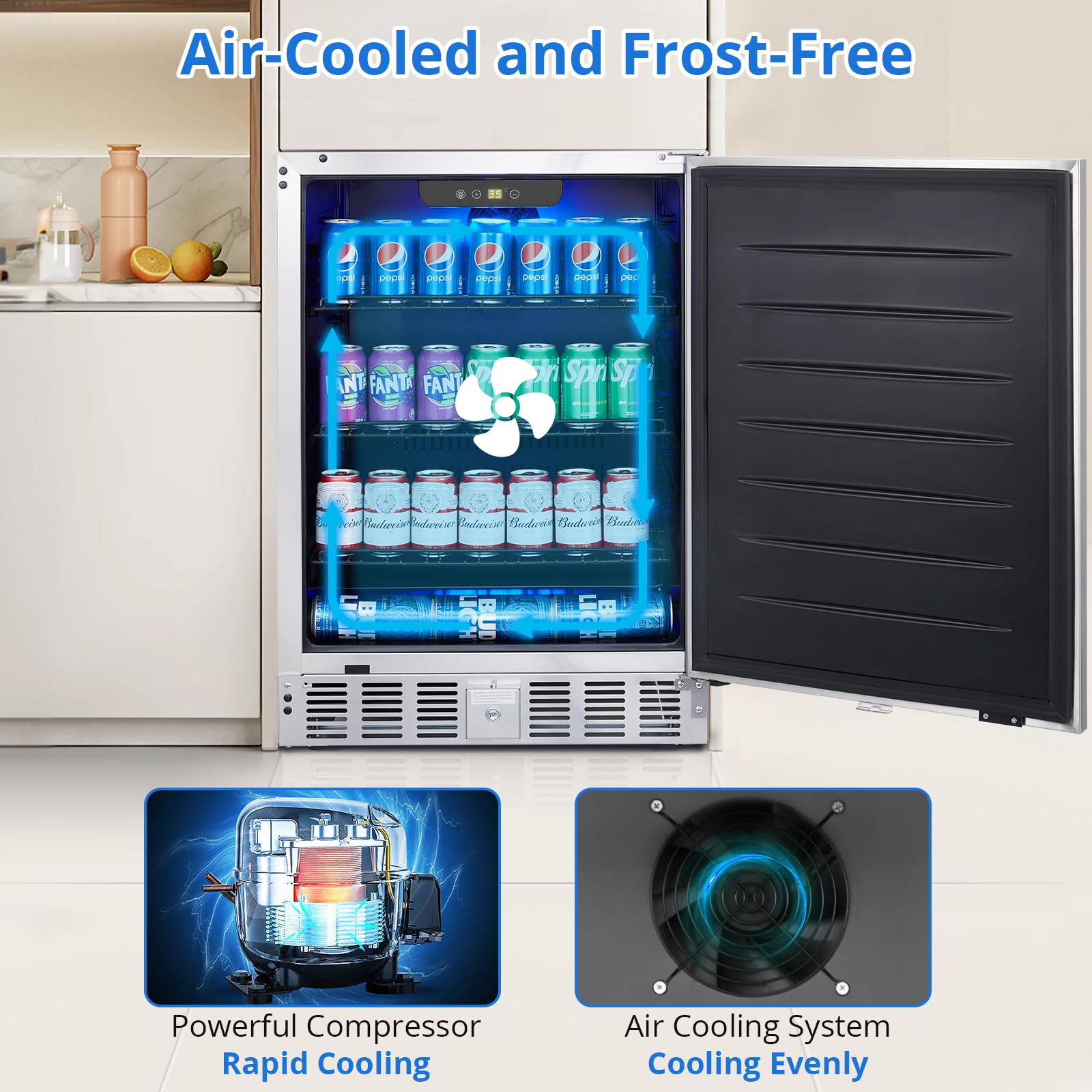 Garvee Beverage Fridge 24 Inch, Stainless Steel Under Counter Beverage Refrigerator 180 Capacity Freestanding Beer Drink Soda Cooler Fridges For Indoor Kitchen, Apart, Office, Home, Supermarket on Fridge.com - View 5