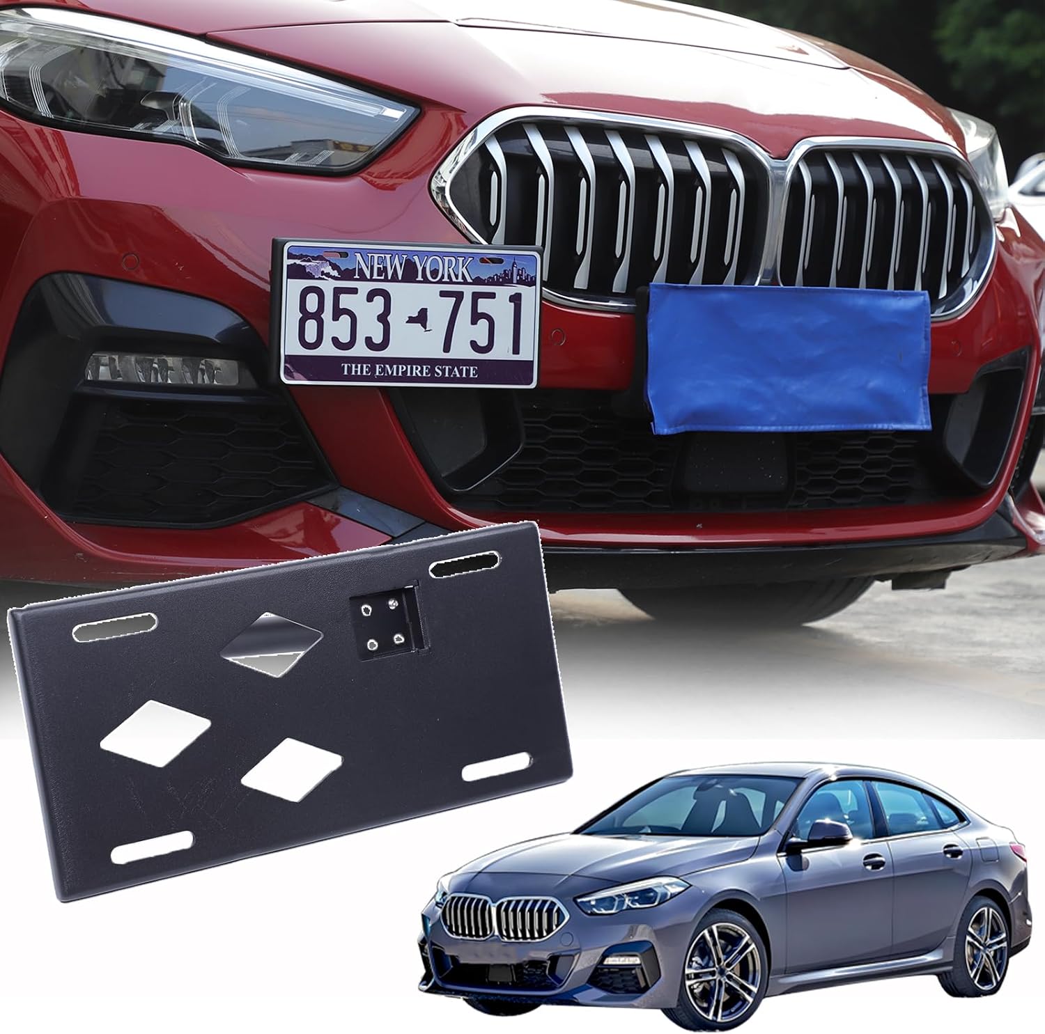 Front Bumper Tow Hook License Plate Mount Bracket Compatible with BMW 5 Series i5 G60 G68 2024 ,No Drill Tow Front Bumper Tow Hole Hook License Plate Mount Holder Adapter Relocation Kit Accessories