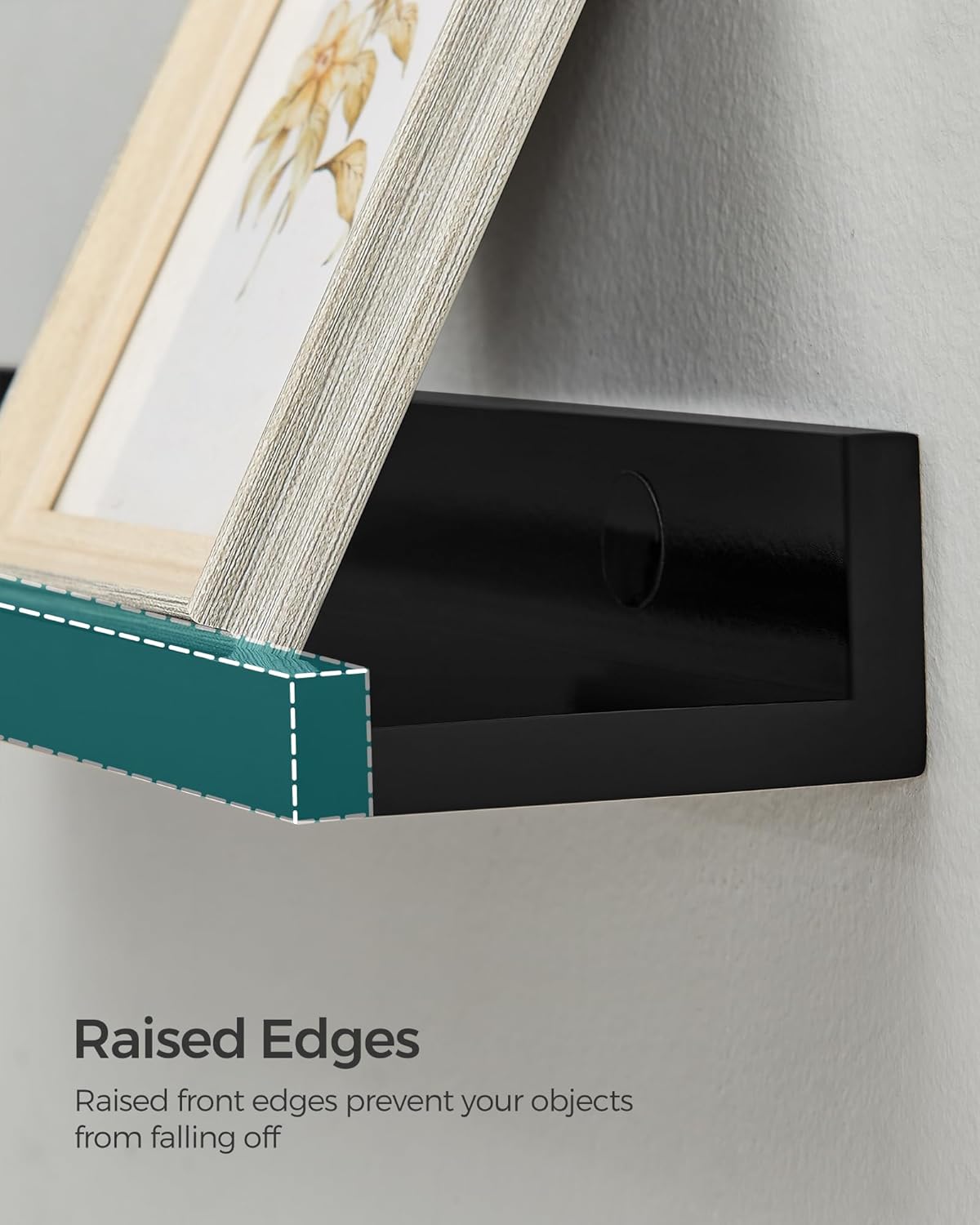 SONGMICS Floating Shelves, Set of 3 Wall Shelves, 15-Inch Wide, for Photo Frames and Trinkets, for Living Room, Home Office, Kitchen, Bathroom, Black ULWS38BK