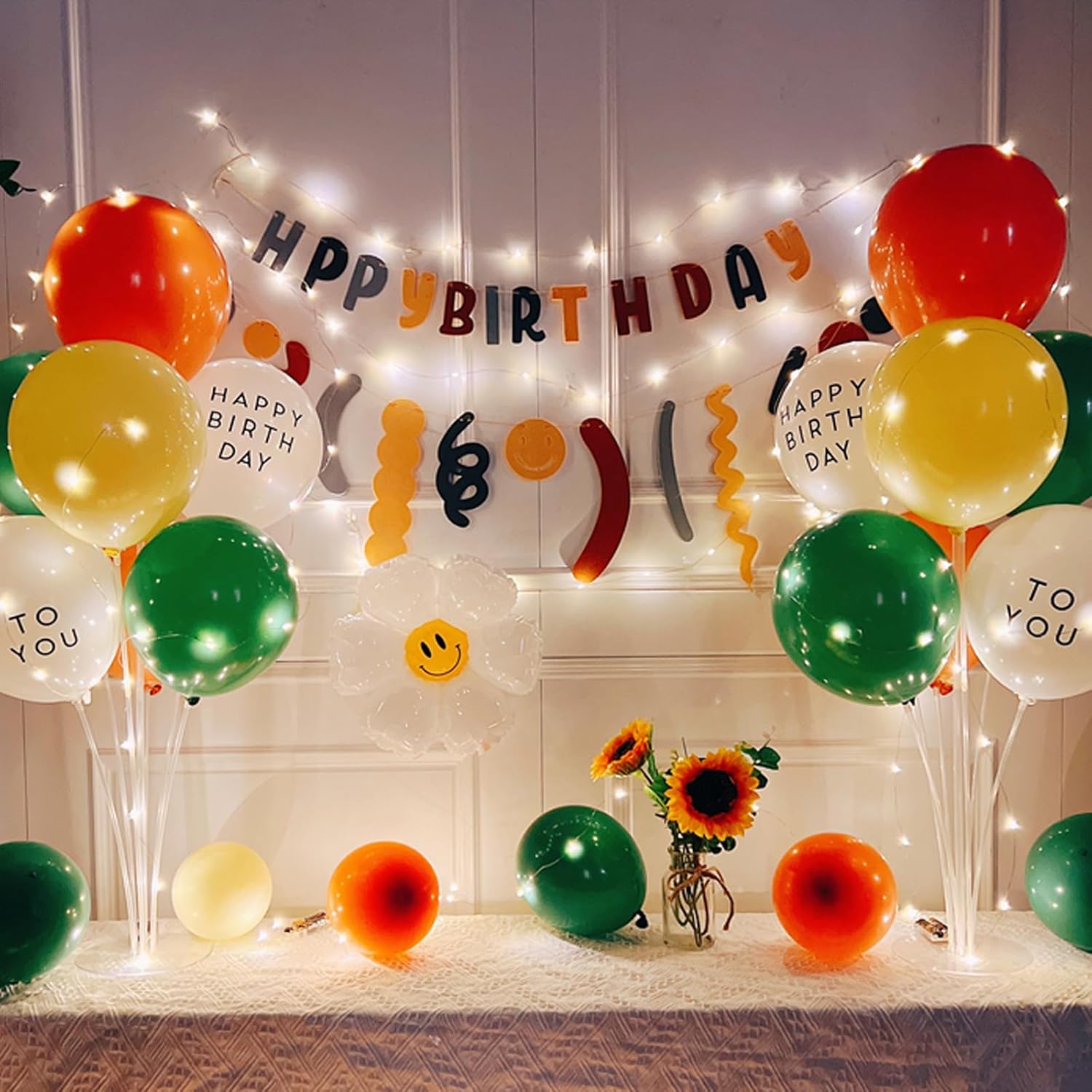 PRATYUS 風船誕生日パーティーバルーンセット バルーンスタンド バルーンホルダー HappyBirthDayガーランド 誕生日デコレーション スターライトバースデー飾り (イエロー+オレンジ+グリーン)