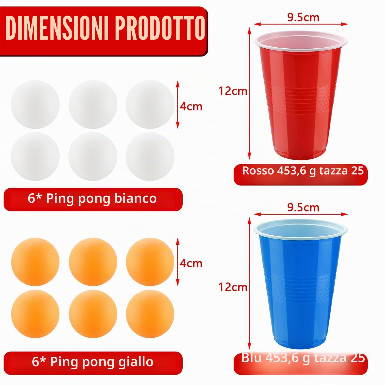 Kasanni 50 Beer Pong, 500ML Bicchiere di Plastica e 12 Palline da Ping Pong, Bicchieri Beer Pong, Bicchiere di Plastica, Giochi Alcolici