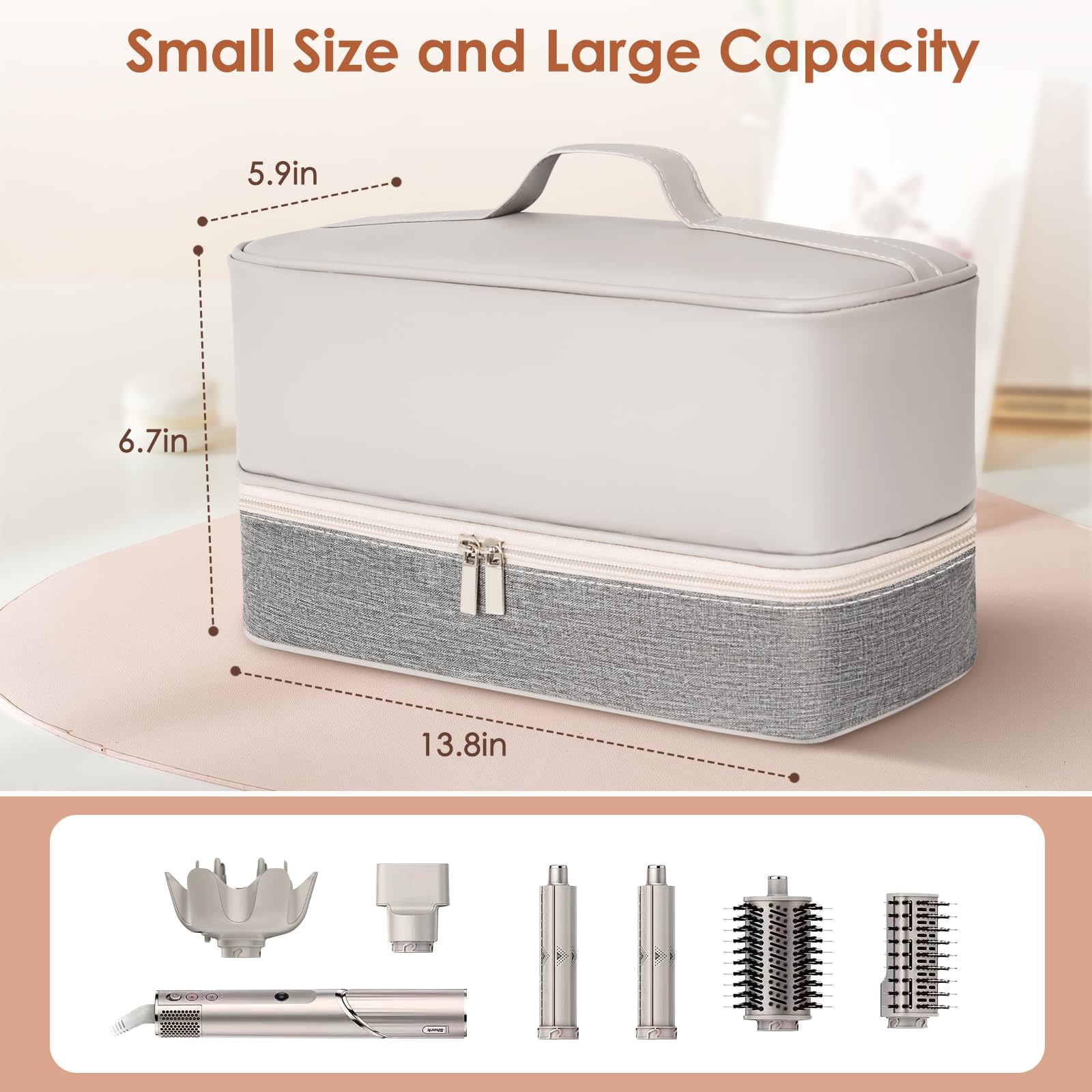 RXUTOTE Travel Carrying Case for Shark Flex Style/Dyson Airwrap, Double Layer Storage Organizer Case with Internal Zippered Compartment, PU Leather Travel Bag for Shark Hair Dryer Attachments