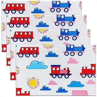 Feelyou Cartoon Trains Placemats Set of 4 12x18 Inch Steam Trains Table Mats for Party Kitchen Dining Decoration Holiday Seasonal Locomotives Place Mat for Dinner Table 18"x12" Non-Slip Engine Decor