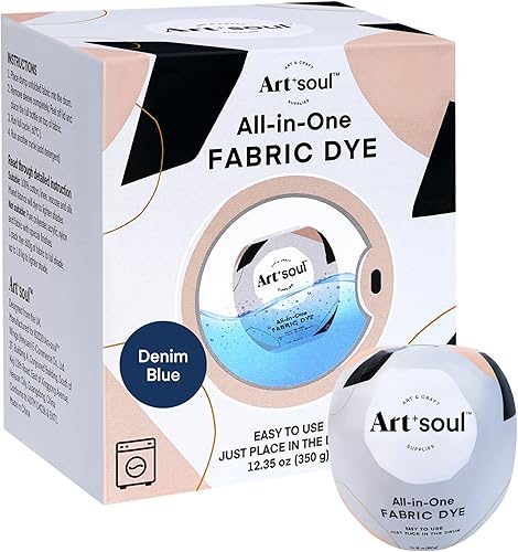 Art+soul Tinte para tela todo en uno, azul mezclilla de 12.35 onzas (paquete de 1), polvo teñido específico para lavadora, crea sin esfuerzo un