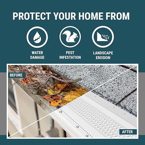 Miniatura 3 de GutterHawk - Protector de canalón, 48 pies (nominal), kit de protección de canaleta de aluminio blanco con tornillos incluidos. Se adapta a