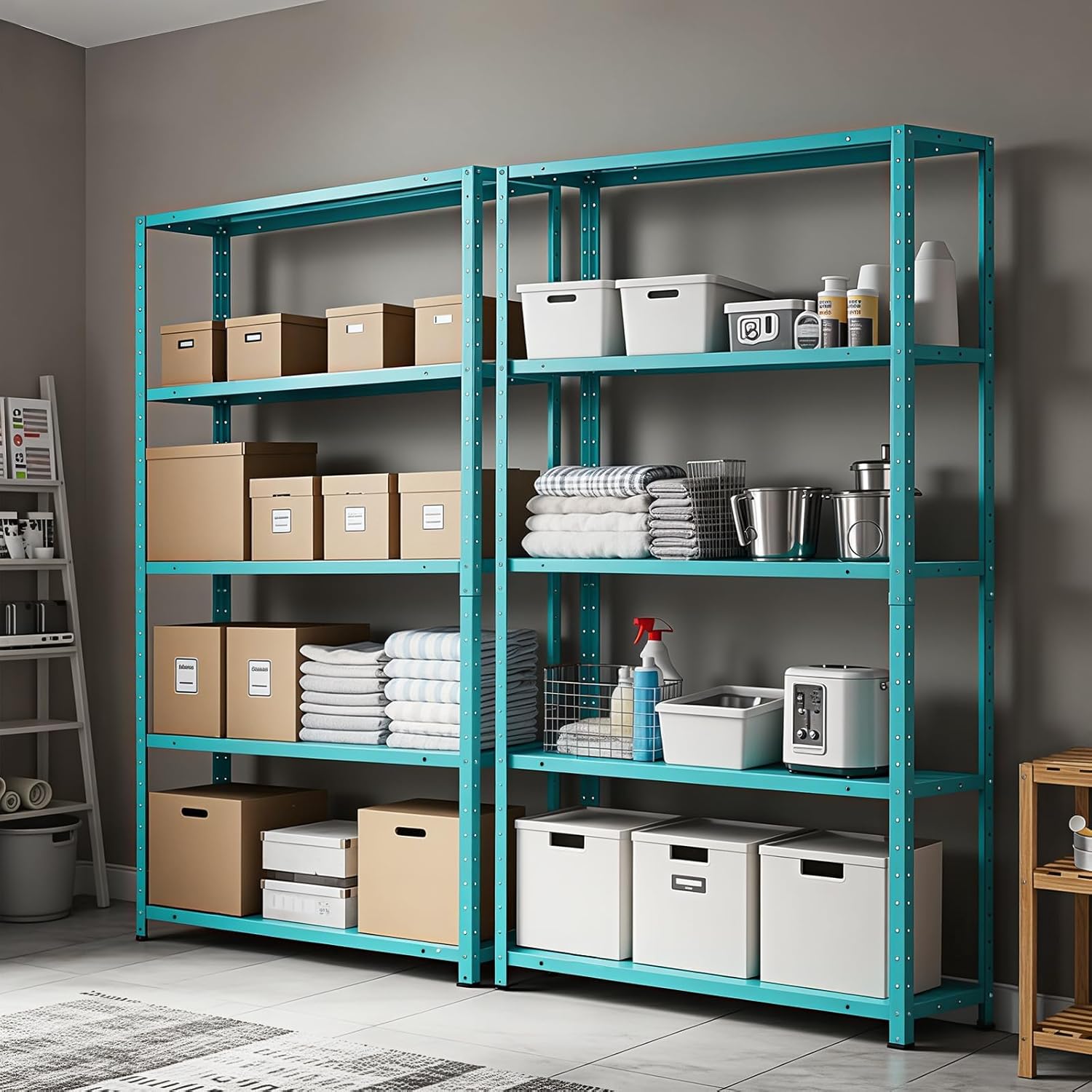 Storage Shelves - 5 Tier Shelf Organizer, Adjustable Garage Shelving Unit, Stable Metal Shelves Organizer for Bedroom, Living Room,Office,Closet, 68’’H x35’’W x12’’D