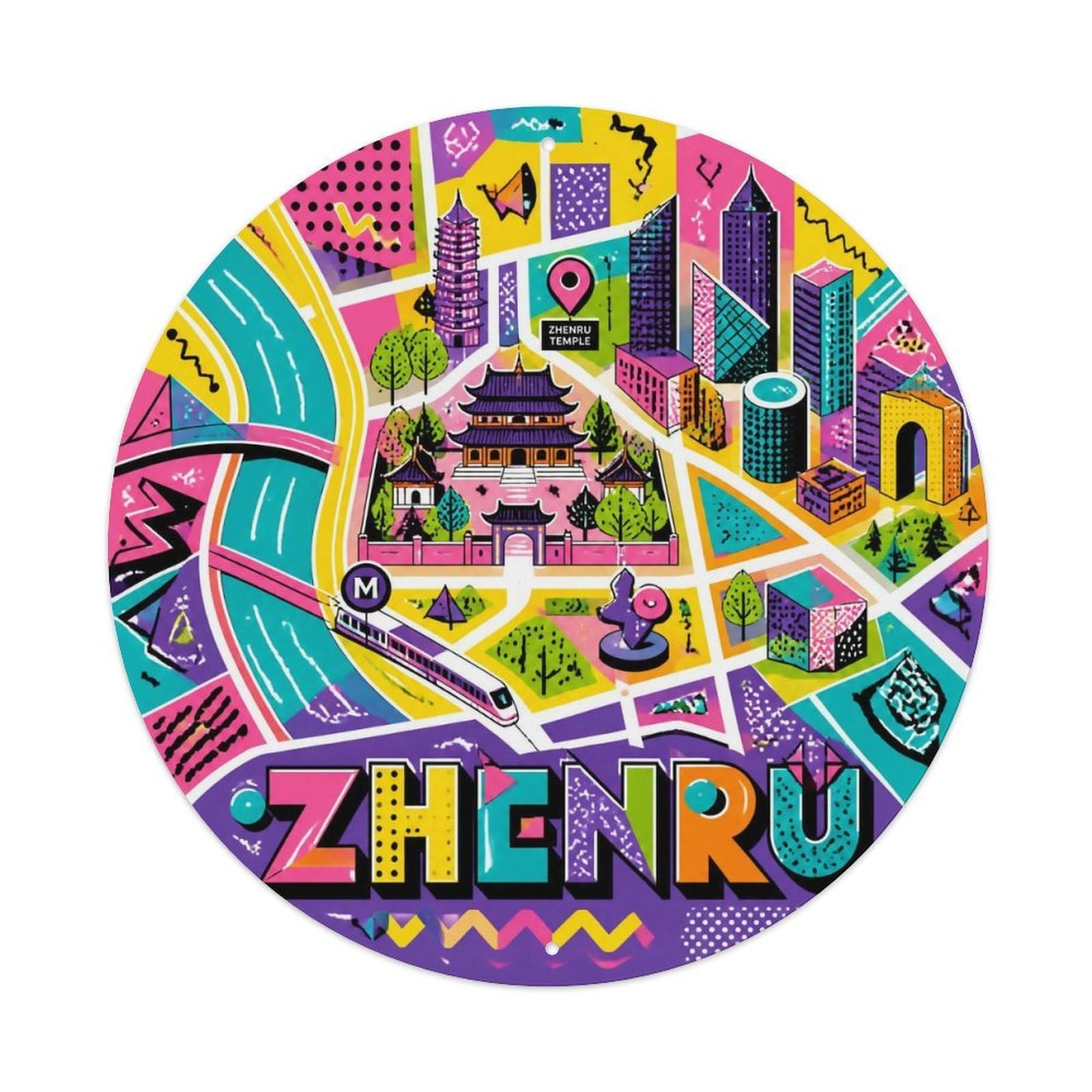 Okngb Style Tourist Route Shanghai Zhenru District Vintage Badge Metal Tin Sign Plaque Wall Decor For Cafe, Man Cave, Club Bar, Office, Home Garden Round Metal Poster 8X8inch
