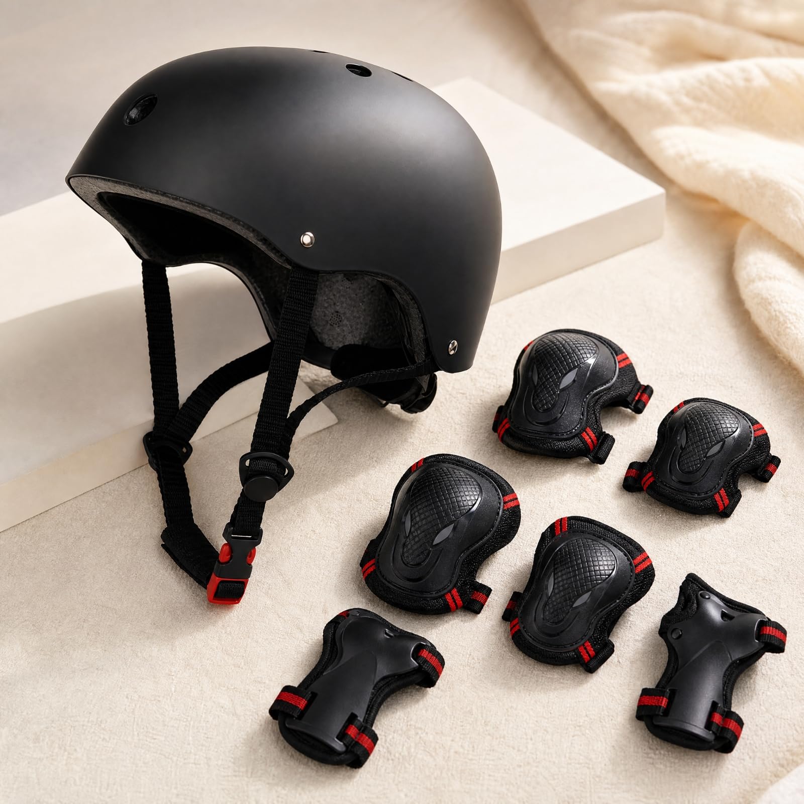Set Completo di Protezioni Sportive con Casco da Skate E Paracolpi per con Bordura Imbottita E Fasce Elastiche atto per Pattinaggio Ghiaccio