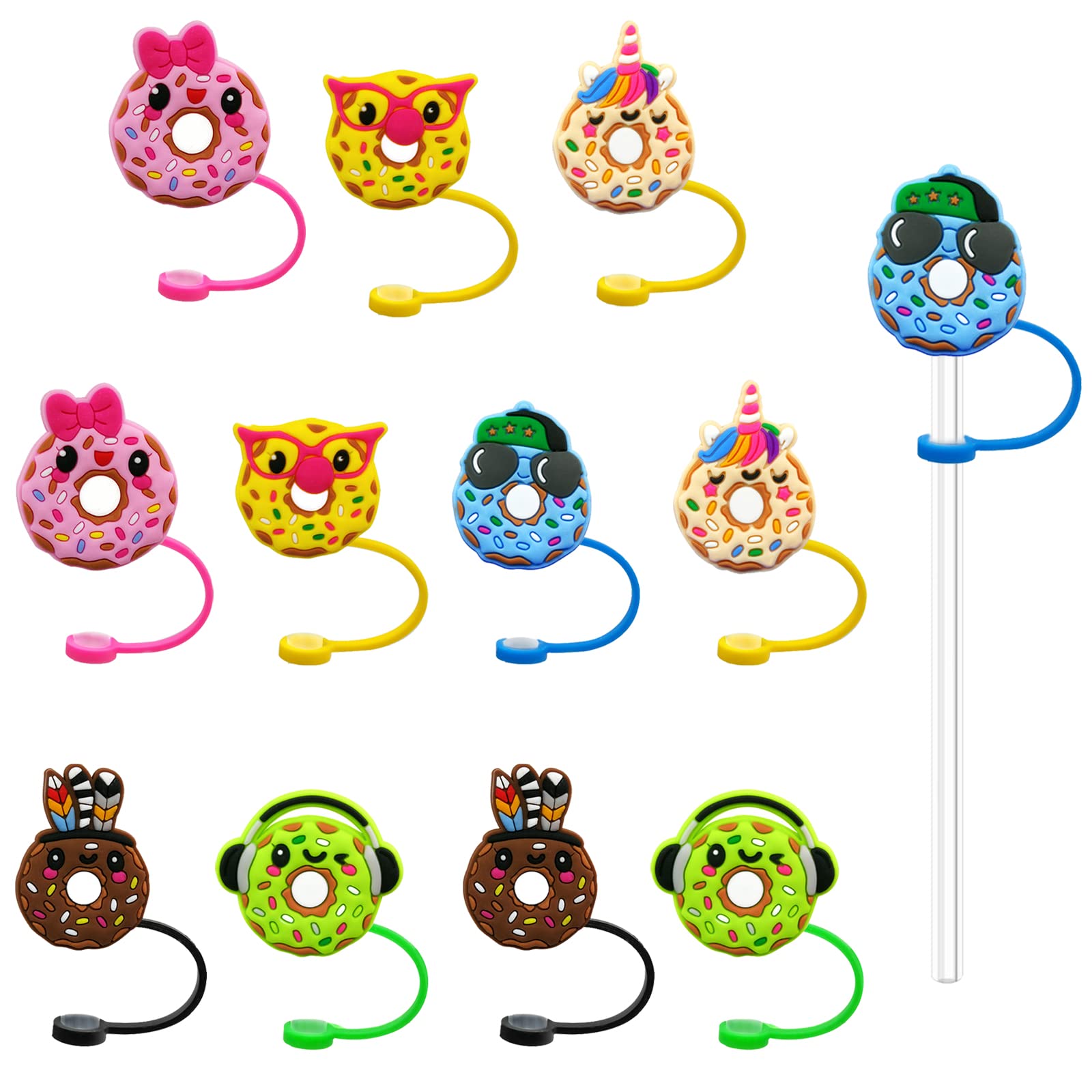 Photo 1 of Silicone Doughnut Straw Cover - 12 Pack Cute Reusable Drinking Straw Caps Lids Dust-Proof Straw Plugs for Straw Tips for Home Kitchen Accessories (Doughnut Straw Cover)