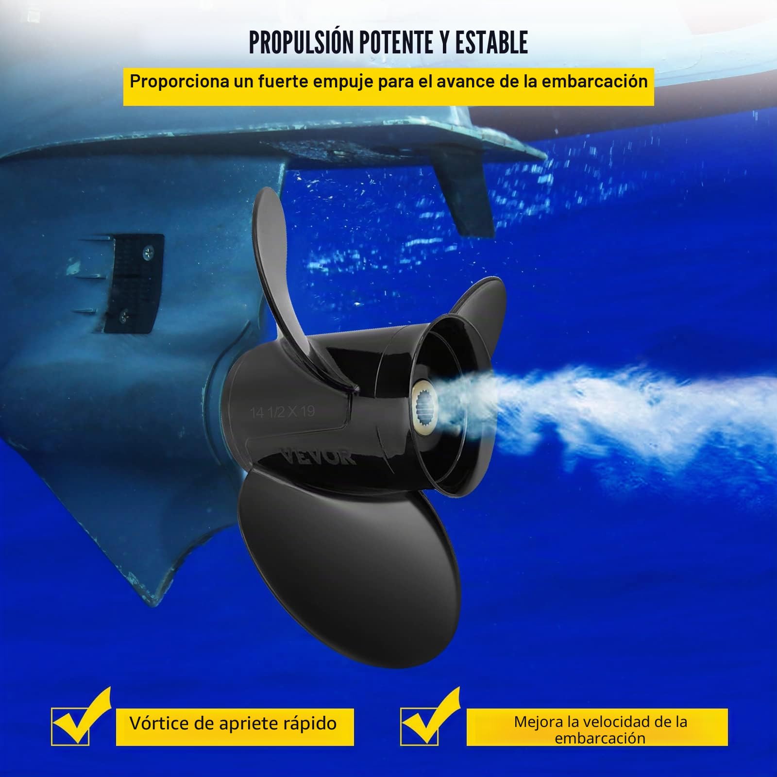 VEVOR Reemplazo de Hélice Fuera de Borda OEM 3817468 Diámetro de 36,8cm Paso 48,3cm 3 Palas Hélice de Barco de Aluminio Compatible con Volvo Penta SX Drive Todos los Modelos con Estrías de 19 Dientes