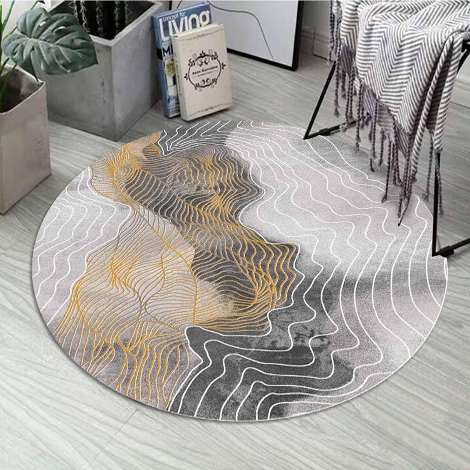 Tapis ronds gris et moutarde contemporains pour salon et chambre de 60 à 200cm