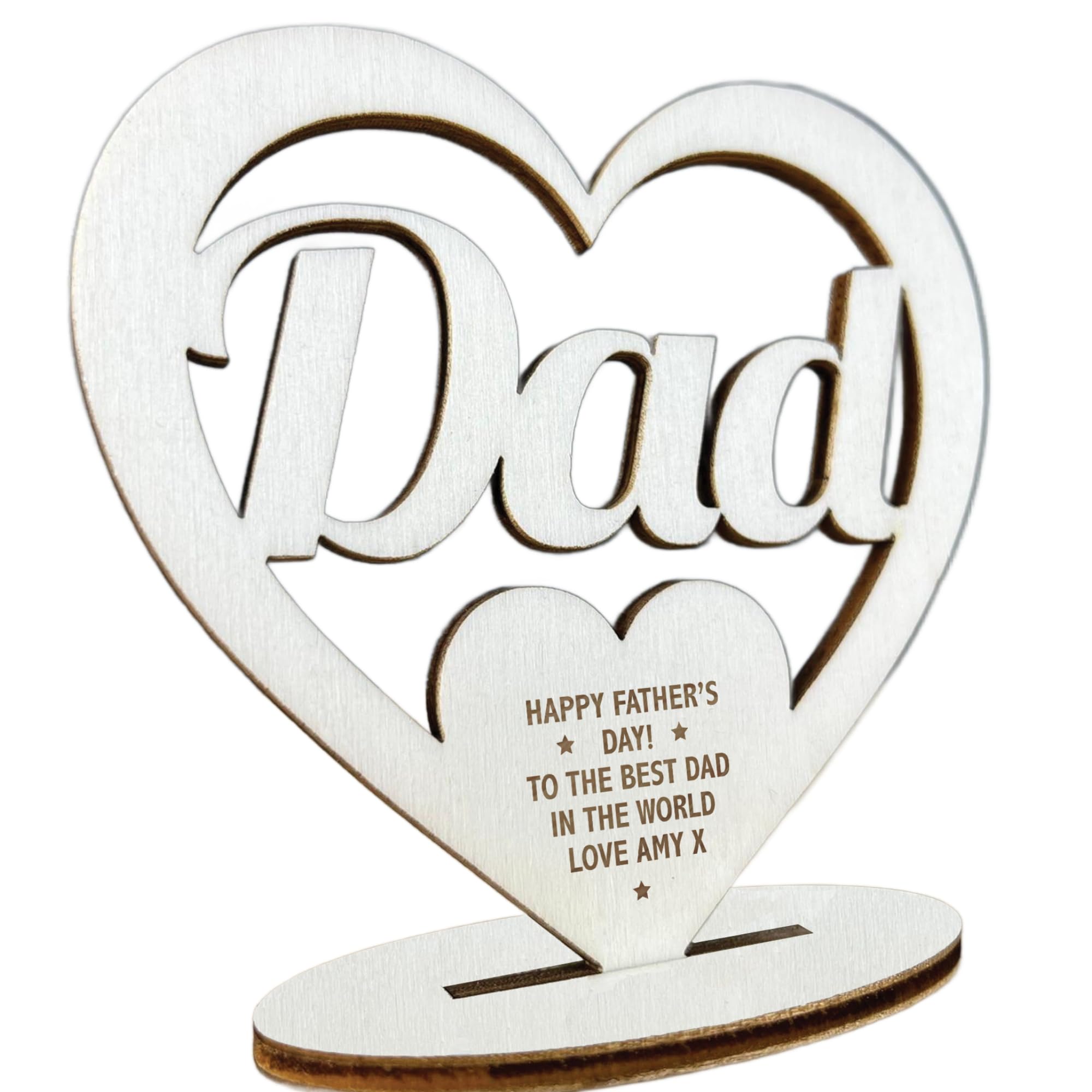 Red Ocean Personalised Fathers Day Gift For Dad Wooden Freestanding Heart Plaque Engraved Gift For Dad Novelty Gift For Him