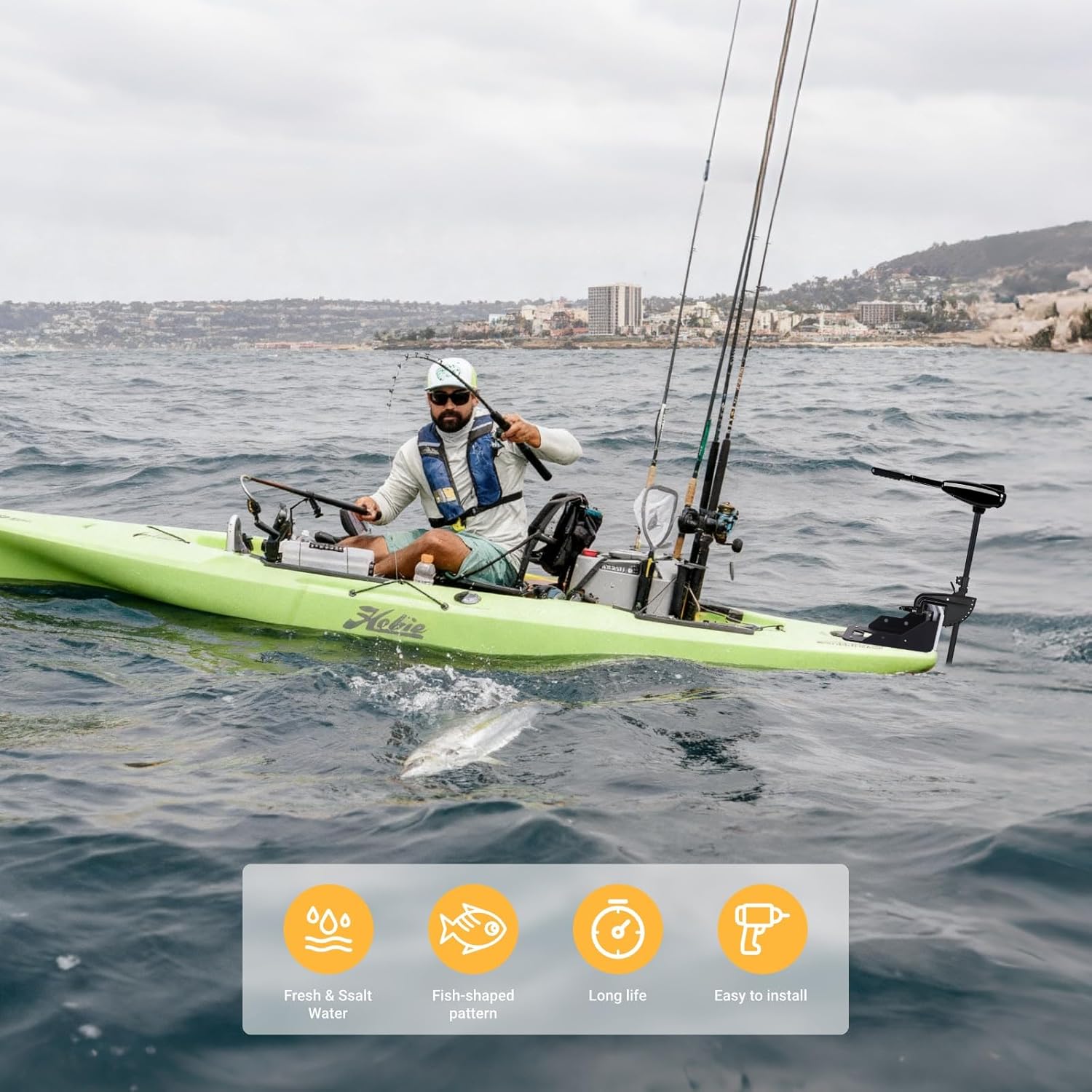 Transom Trolling Motor Mount for Kayak, Bracket Kit Fits Canoe & Small Boat in Freshwater or Saltwater, Works with Most Clamp-On Electric Trolling Motors, Heavy-Duty Kayak Motor Mount