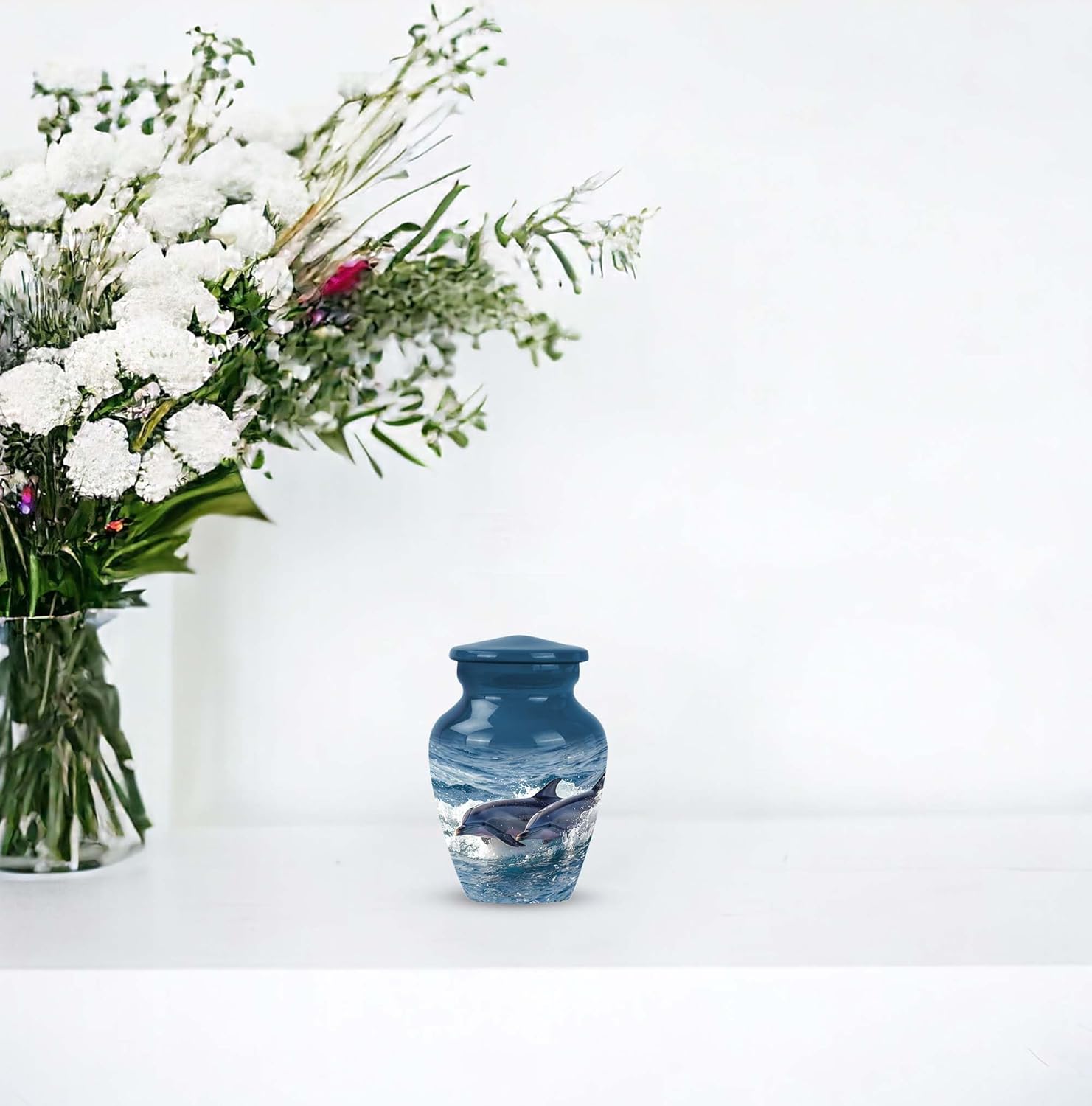 Small Dolphin Urns for Human Ashes - Small Urn for Ashes for Women - Small Urns for Ashes Mom - Memorial Urn - Metal Keepsake Urn - Companion Urn (Size - 3inch,2pcs)