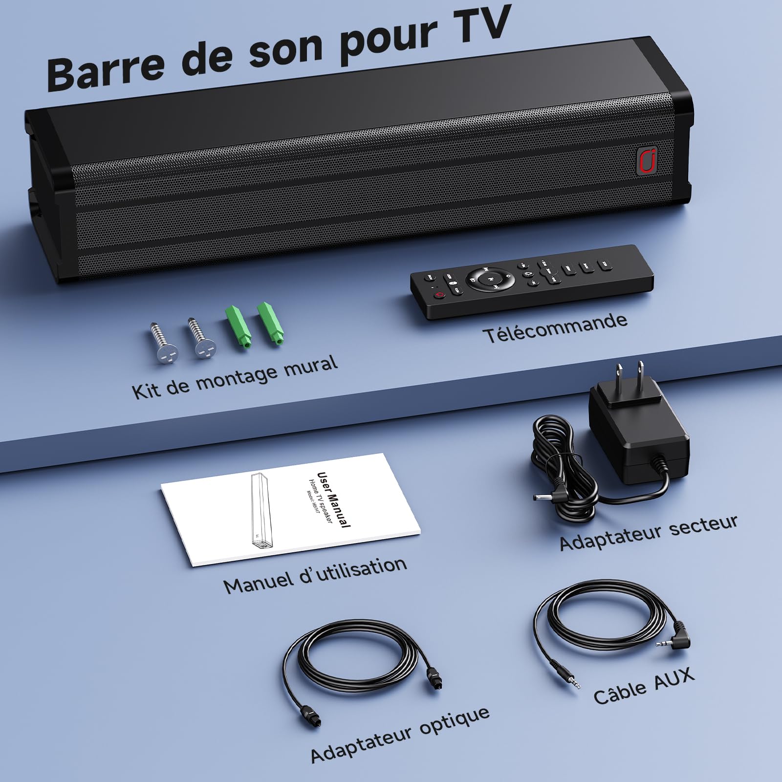 JYX Barre de Son TV 100W Bluetooth 5.4 HDMI Arc Optique AUX USB avec Tweeter Woofer 4 Pouces