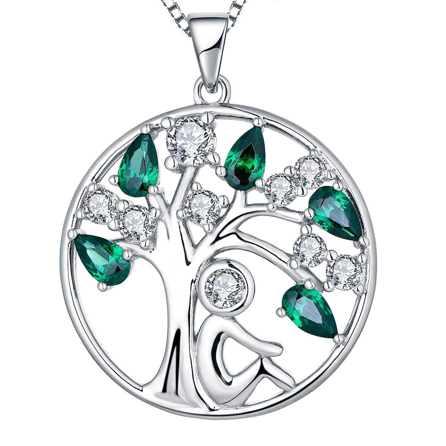 YL Collana Albero della Vita Argento 925 con 12 Pietra portafortuna Zirconia cubica Ciondolo per Donna,45+3 CM