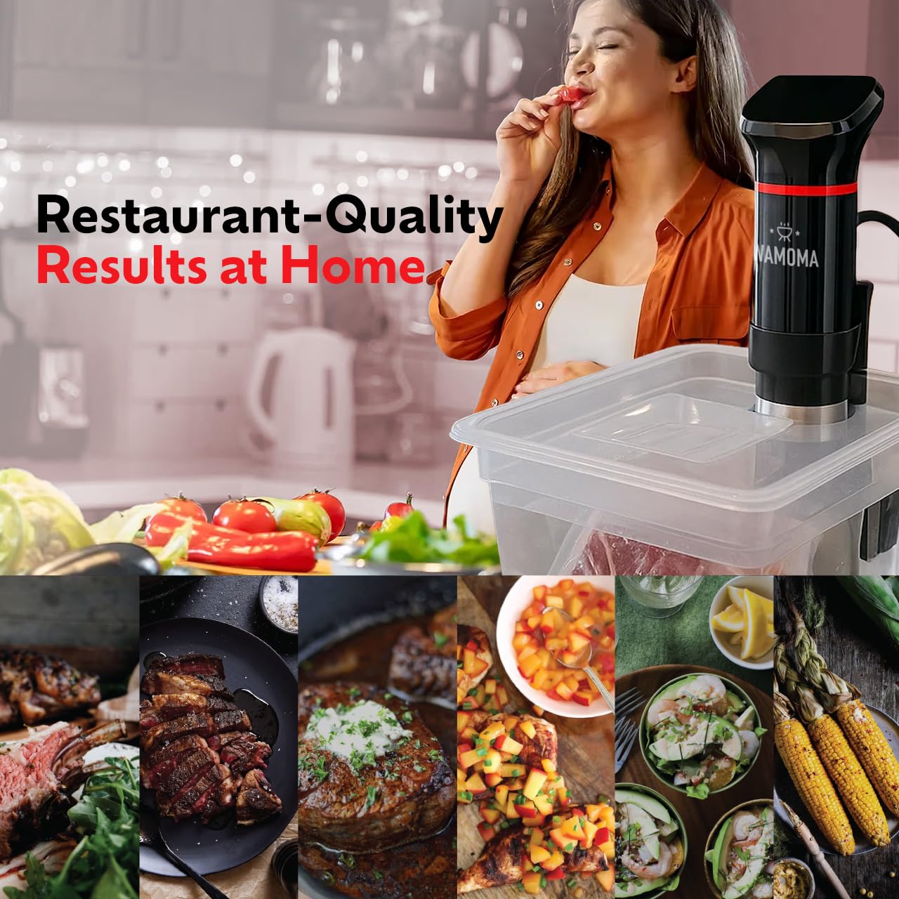 Sous Vide - Precision Cooker with Immersion Circulator & Free Cookbook, 1100W Ultra-Quiet Motor, IPX7 Waterproof, Smart Chip Technology, Perfectly Cooked Meals, Universal Clip Design